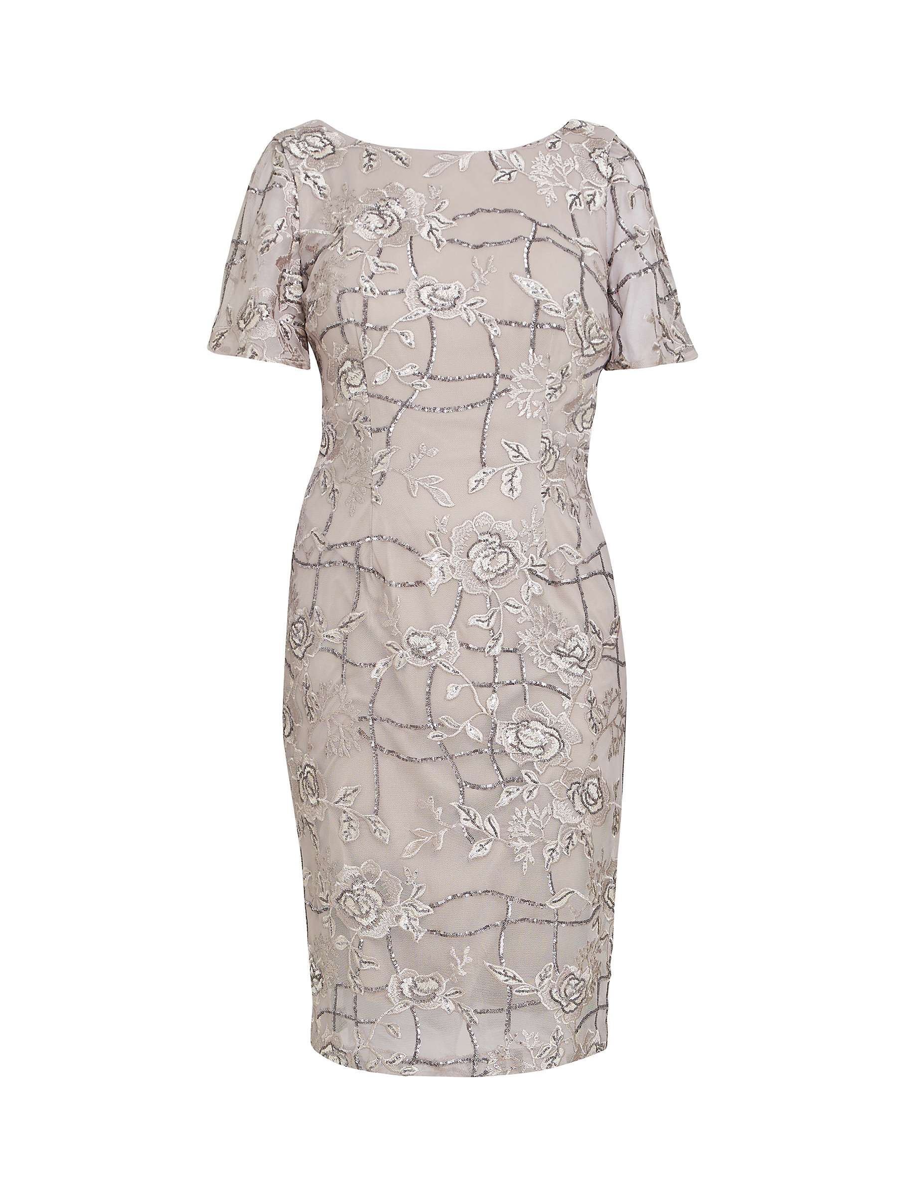 Gina Bacconi Claire Embroidered Shift Dress, Taupe at John Lewis & Partners