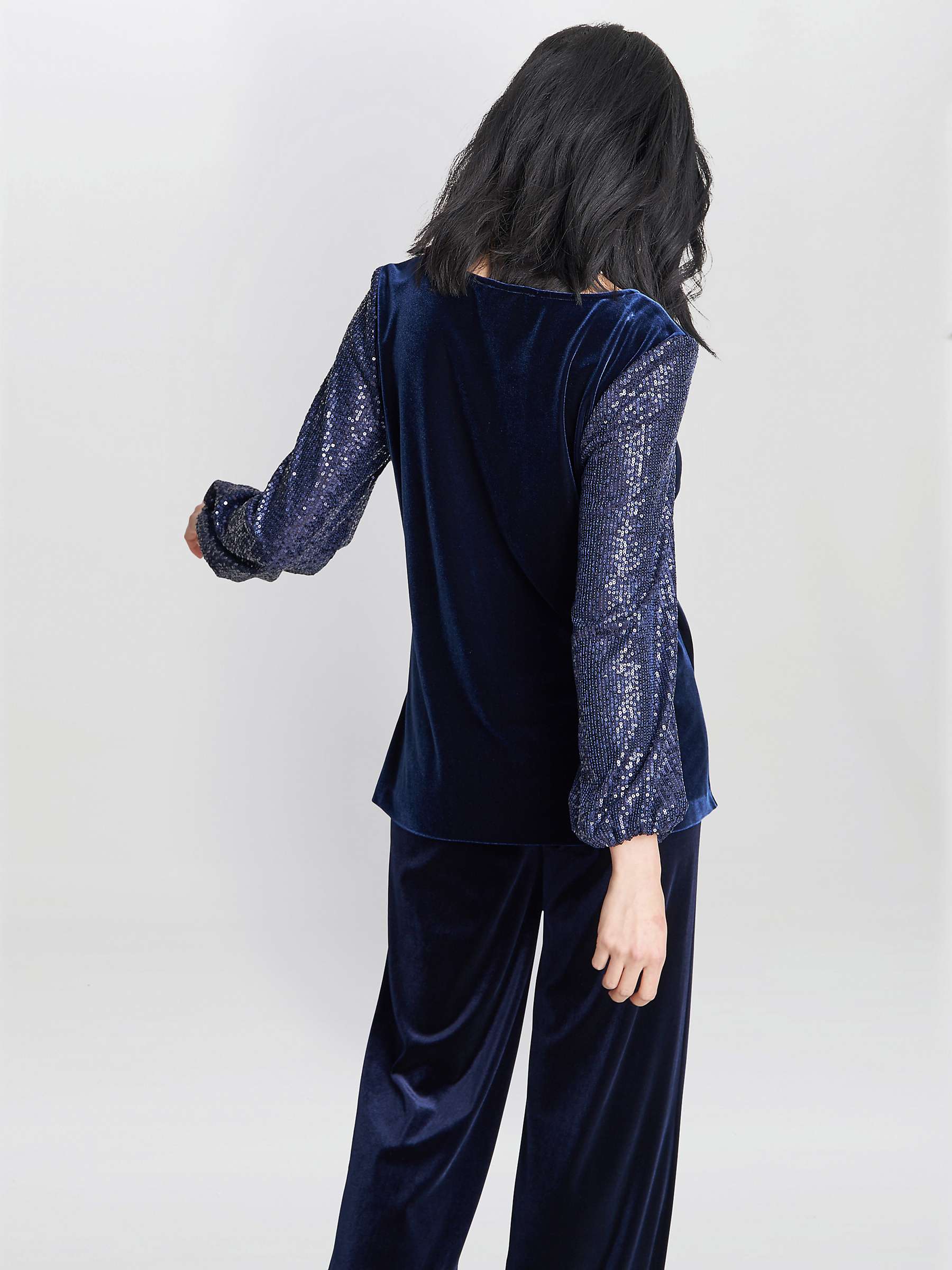 Buy Gina Bacconi Ines Velvet & Sequin Blouse, Dark Navy Online at johnlewis.com