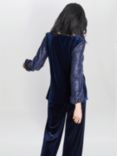 Gina Bacconi Ines Velvet & Sequin Blouse, Dark Navy