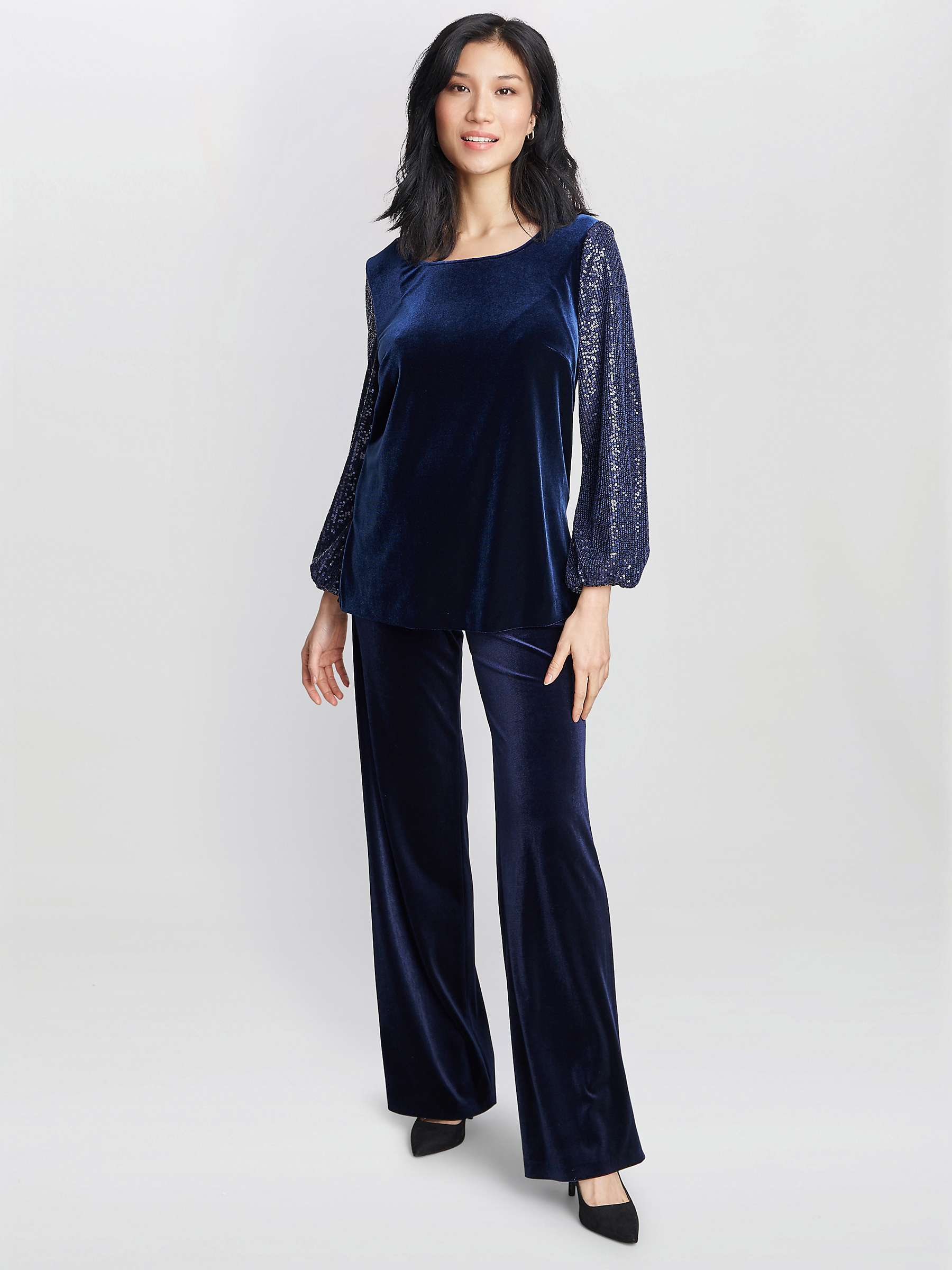 Buy Gina Bacconi Ines Velvet & Sequin Blouse, Dark Navy Online at johnlewis.com