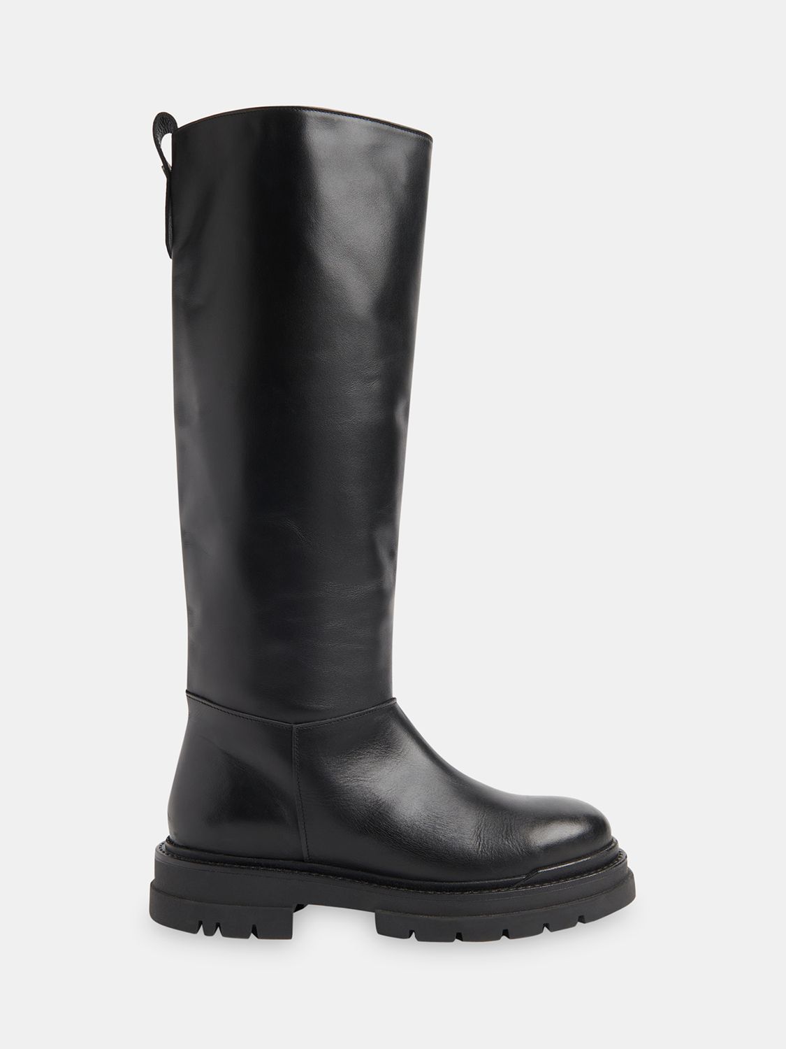 Whistles Maceo Lug Sole Leather Knee High Boots, Black at John Lewis ...
