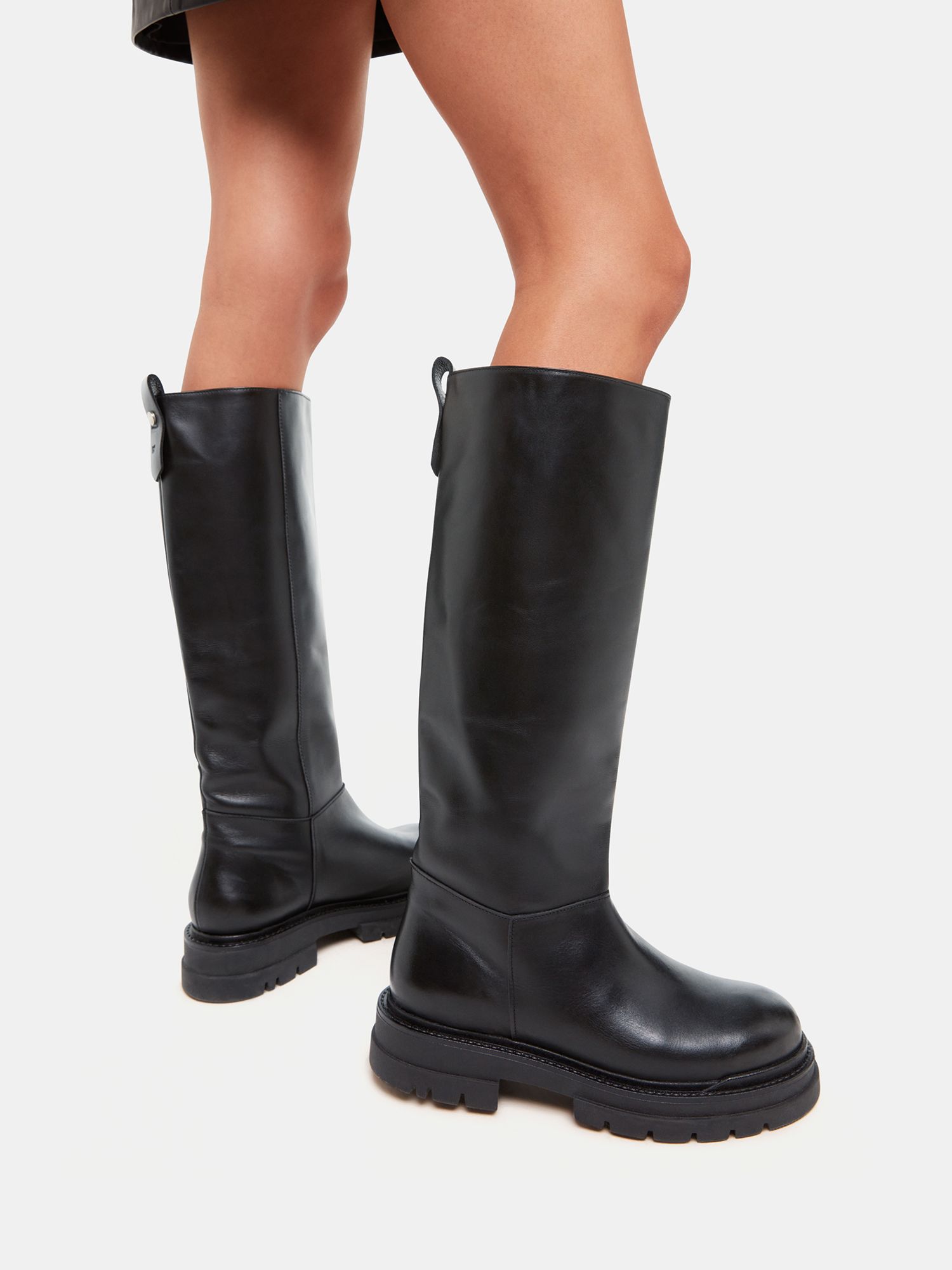 Whistles Maceo Lug Sole Leather Knee High Boots, Black at John Lewis ...
