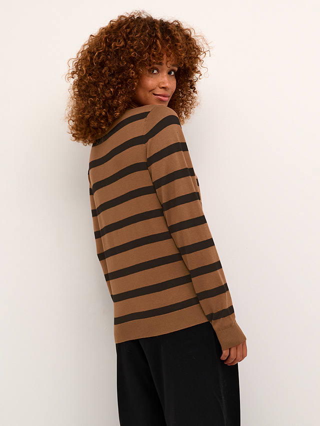 KAFFE Mala Knit Cardigan, Brown/Black Stripe