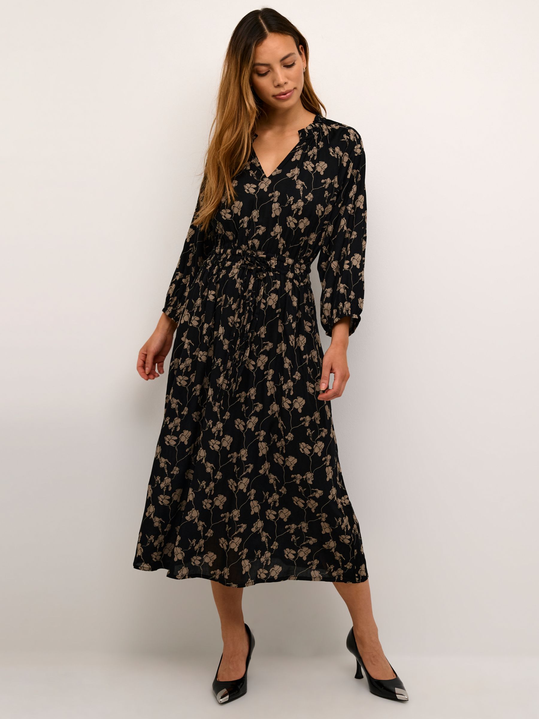 KAFFE Sara 3/4 Sleeve Mini Dress, Deep Black at John Lewis & Partners