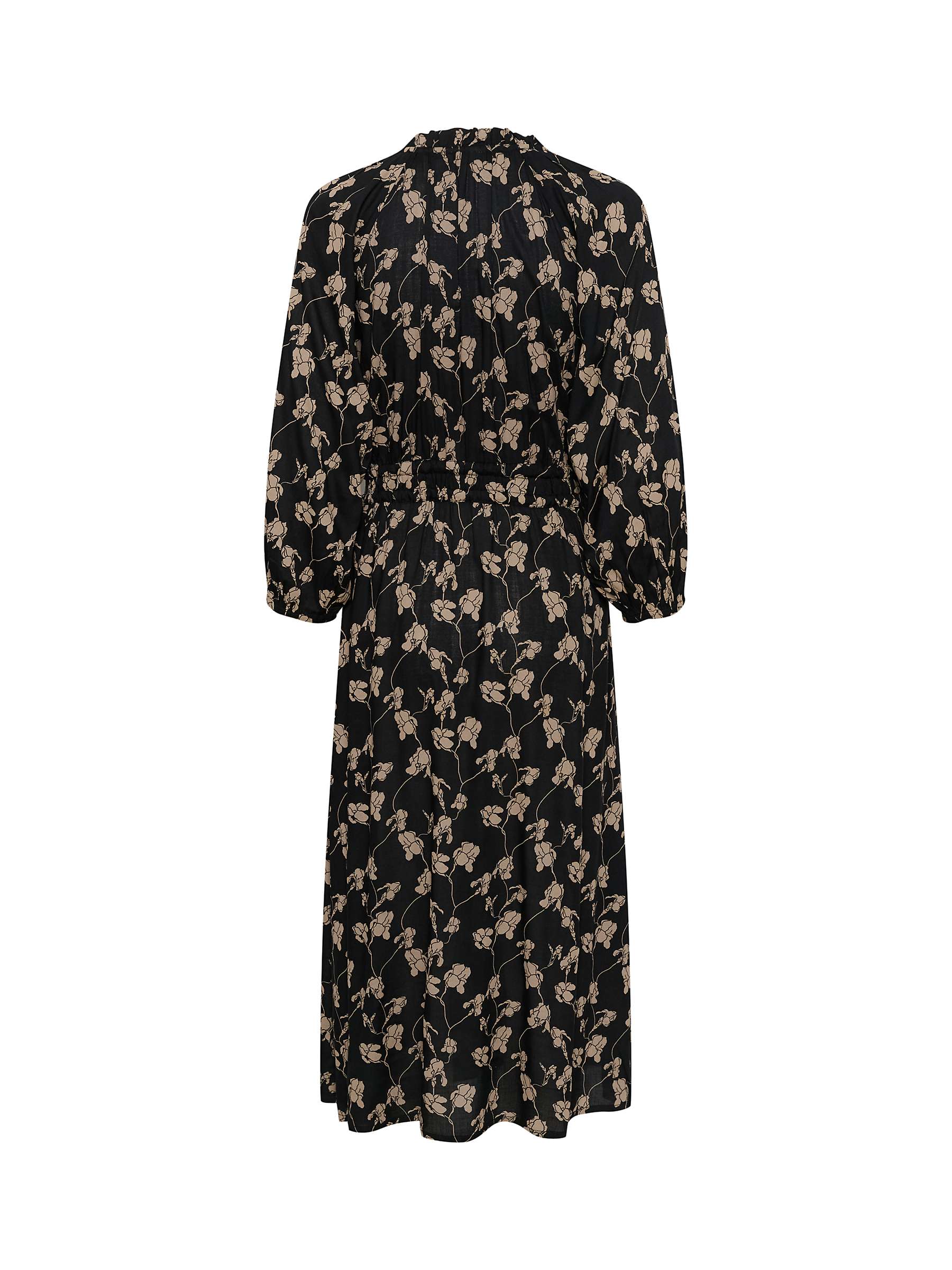 Buy KAFFE Sigrid Ecovero V-Neck 3/4 Sleeve Midi Dress, Black/Sand Online at johnlewis.com