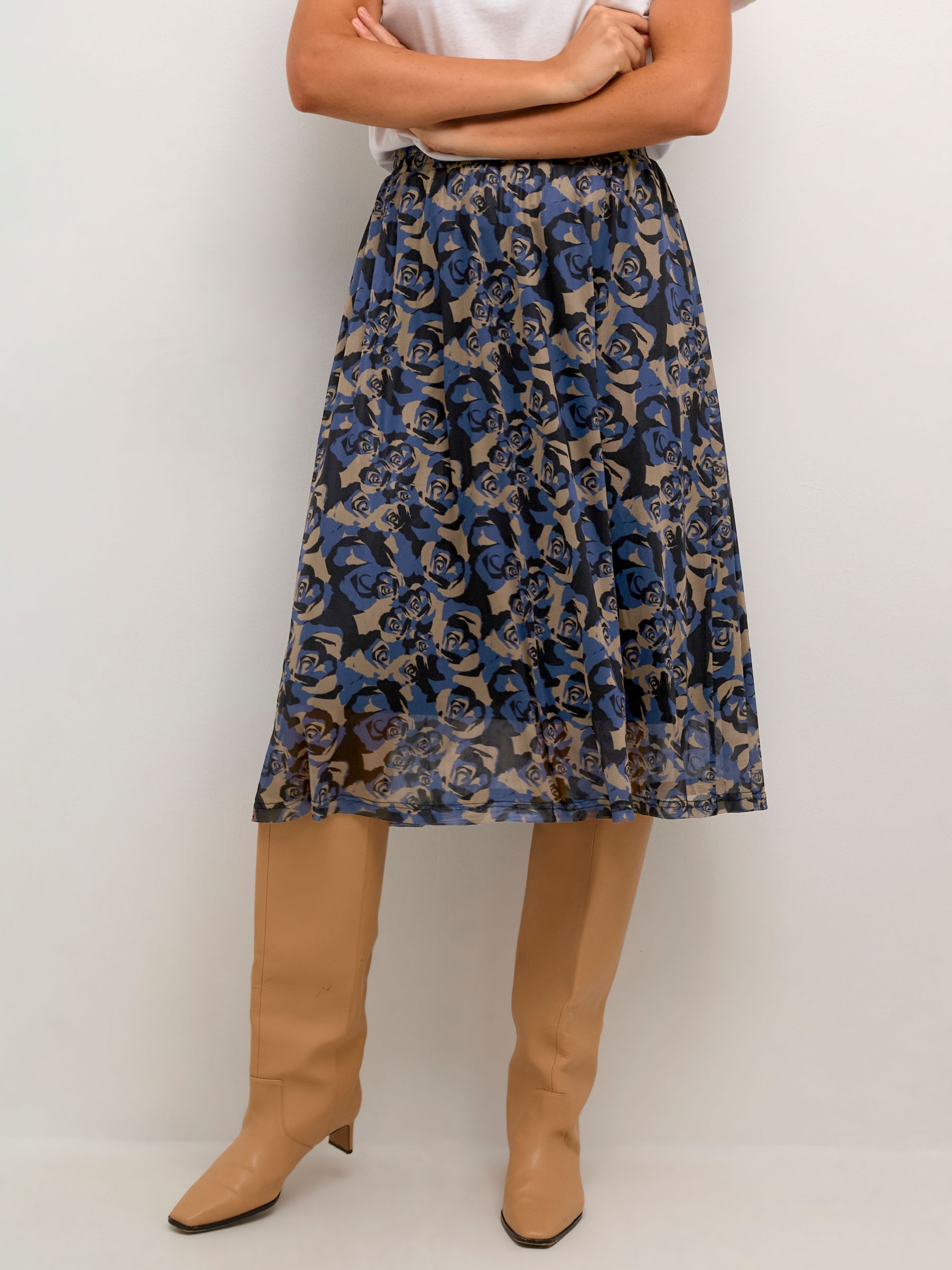 Buy KAFFE Ellie Mesh Midi Skirt, Black/Blue Online at johnlewis.com