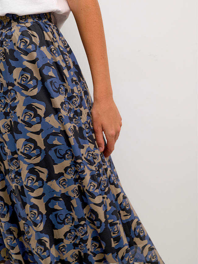 KAFFE Ellie Mesh Midi Skirt, Black/Blue