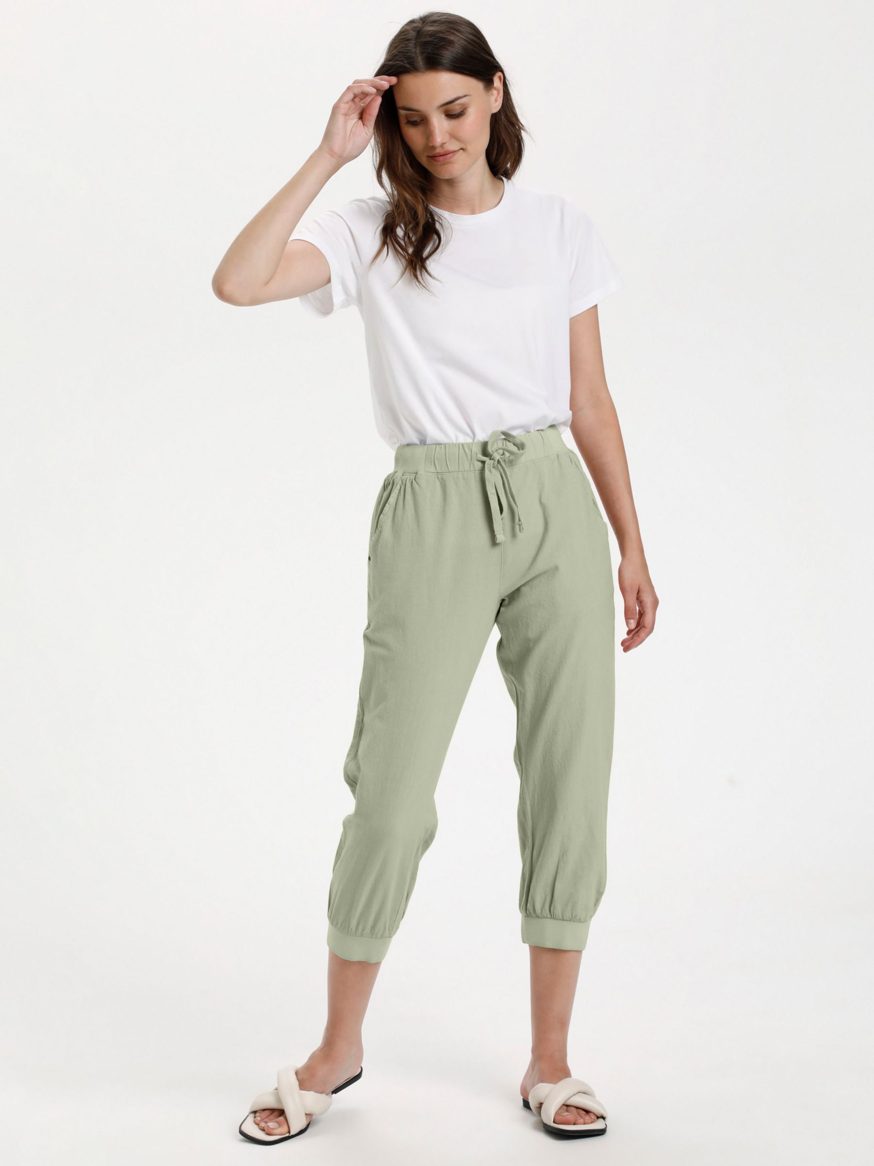 KAFFE Naya Capri Cropped Tapered Joggers, Seagrass