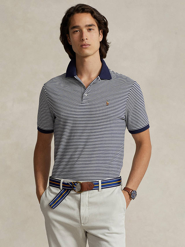 Polo Ralph Lauren Short Sleeve Striped Polo Shirt, Refined Navy/White