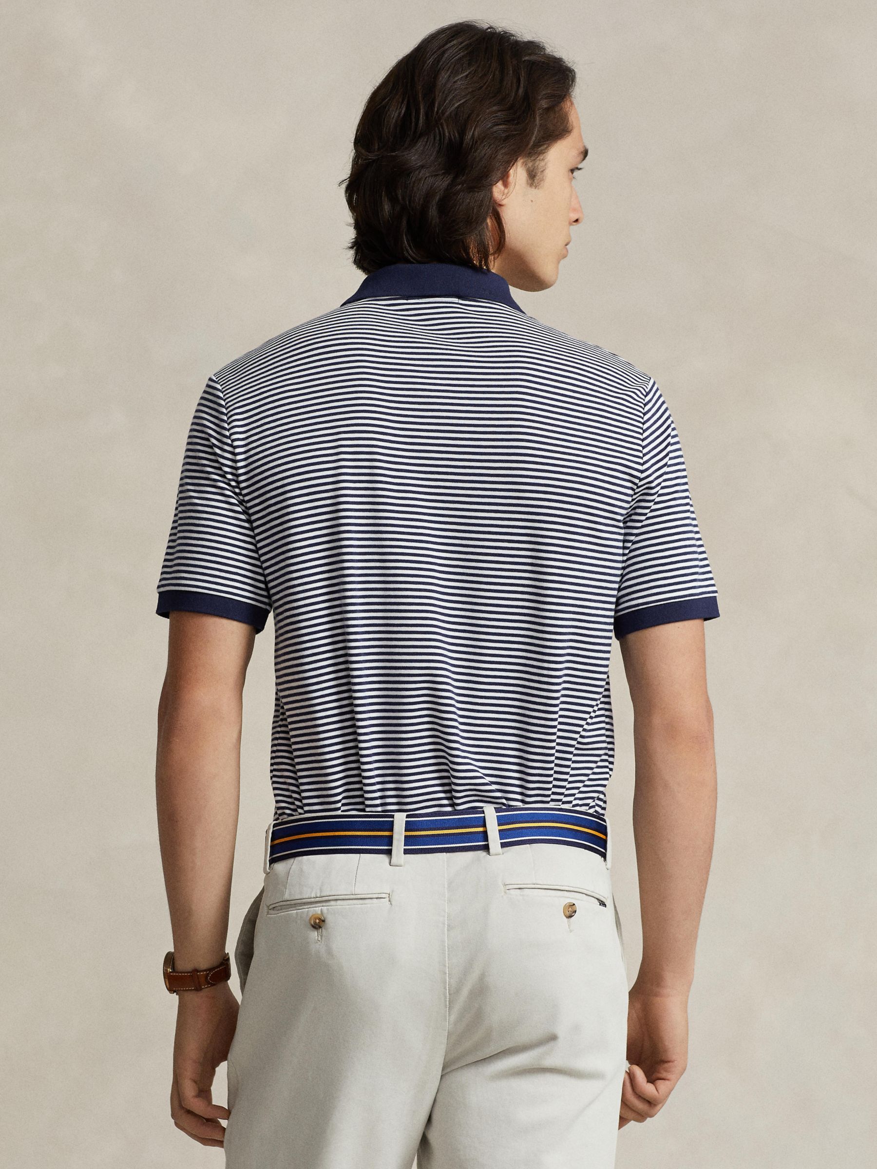 Polo Ralph Lauren Short Sleeve Striped Polo Shirt, Refined Navy/White, S