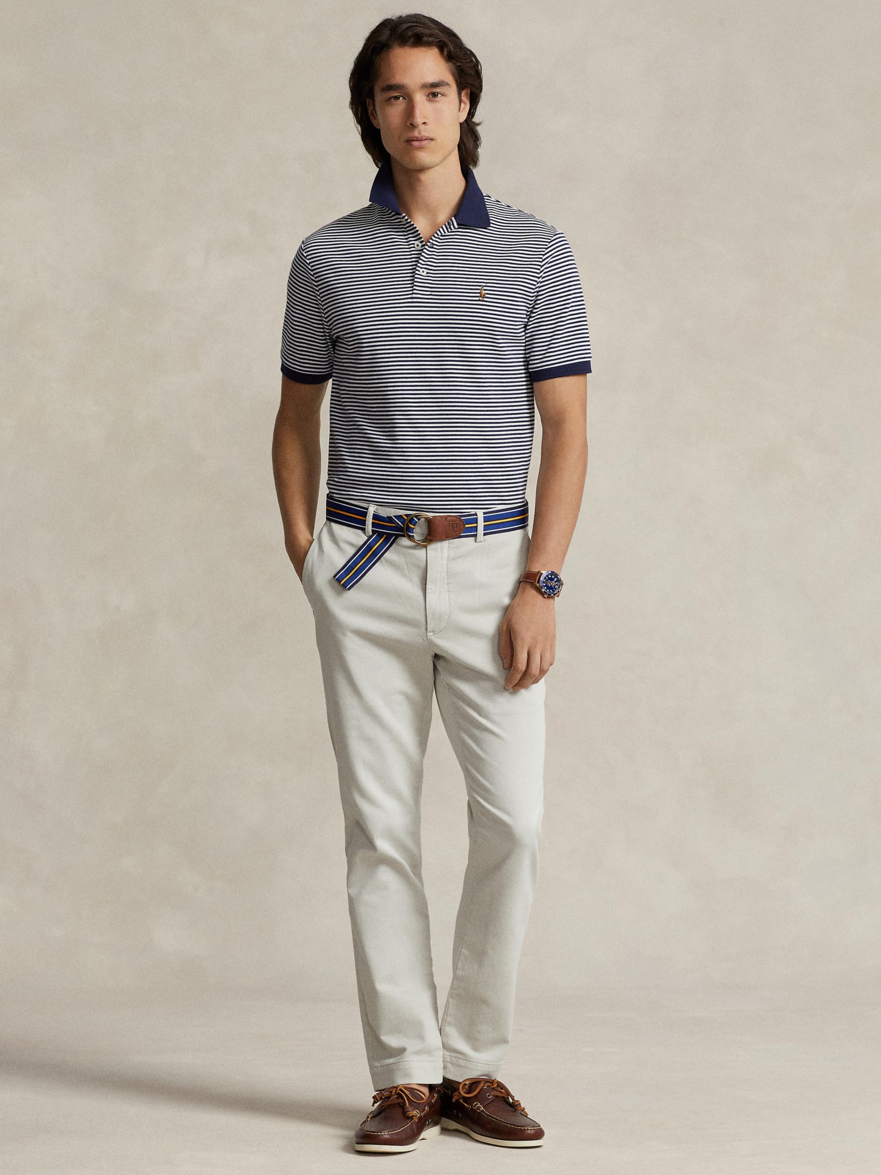 Polo Ralph Lauren Short Sleeve Striped Polo Shirt, Refined Navy/White, S