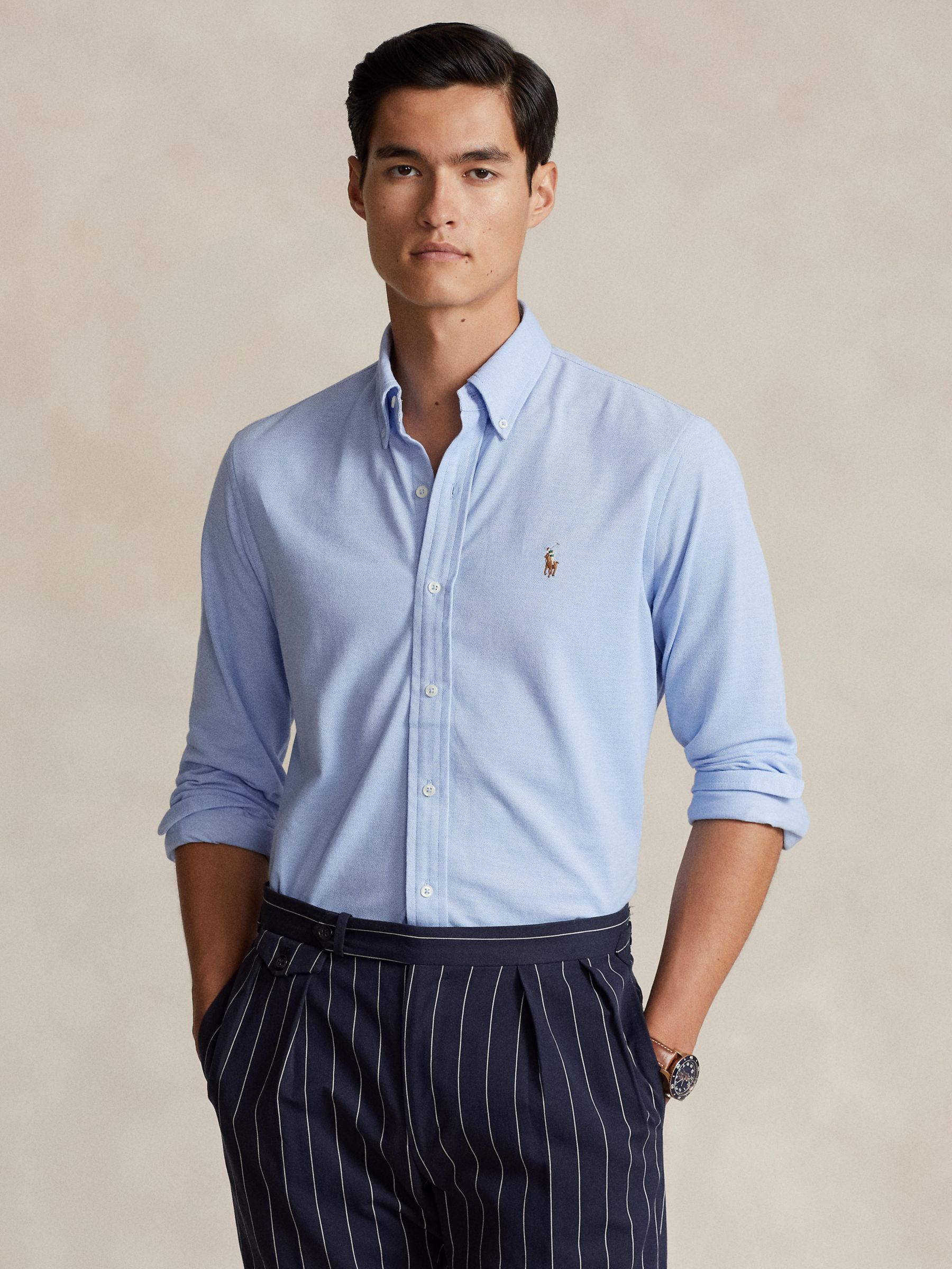 Polo Ralph Lauren Knit Oxford Shirt, Blue at John Lewis & Partners