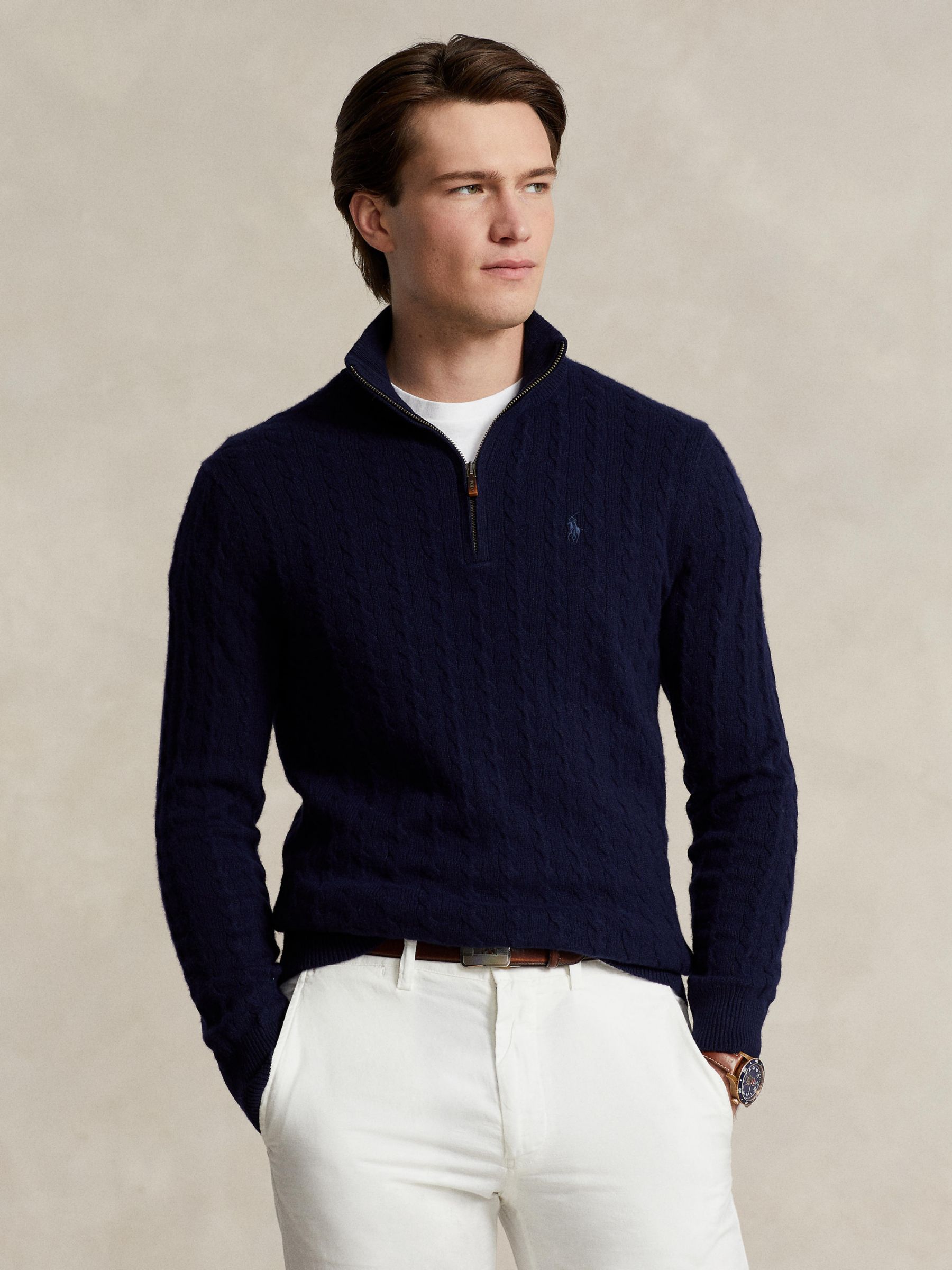 Polo Ralph Lauren Mens Luxury Jersey Quarter-Zip Pullover-Medium 