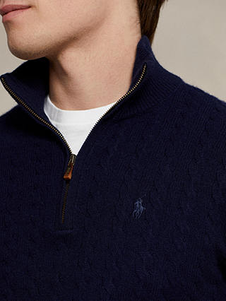 Polo Ralph Lauren Wool Blend Cable Knit Quarter Zip Jumper, Hunter Navy