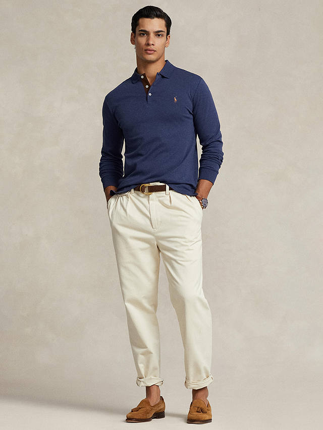 Polo Ralph Lauren Slim Fit Soft Cotton Polo Shirt, Camel, Spring Navy Heather