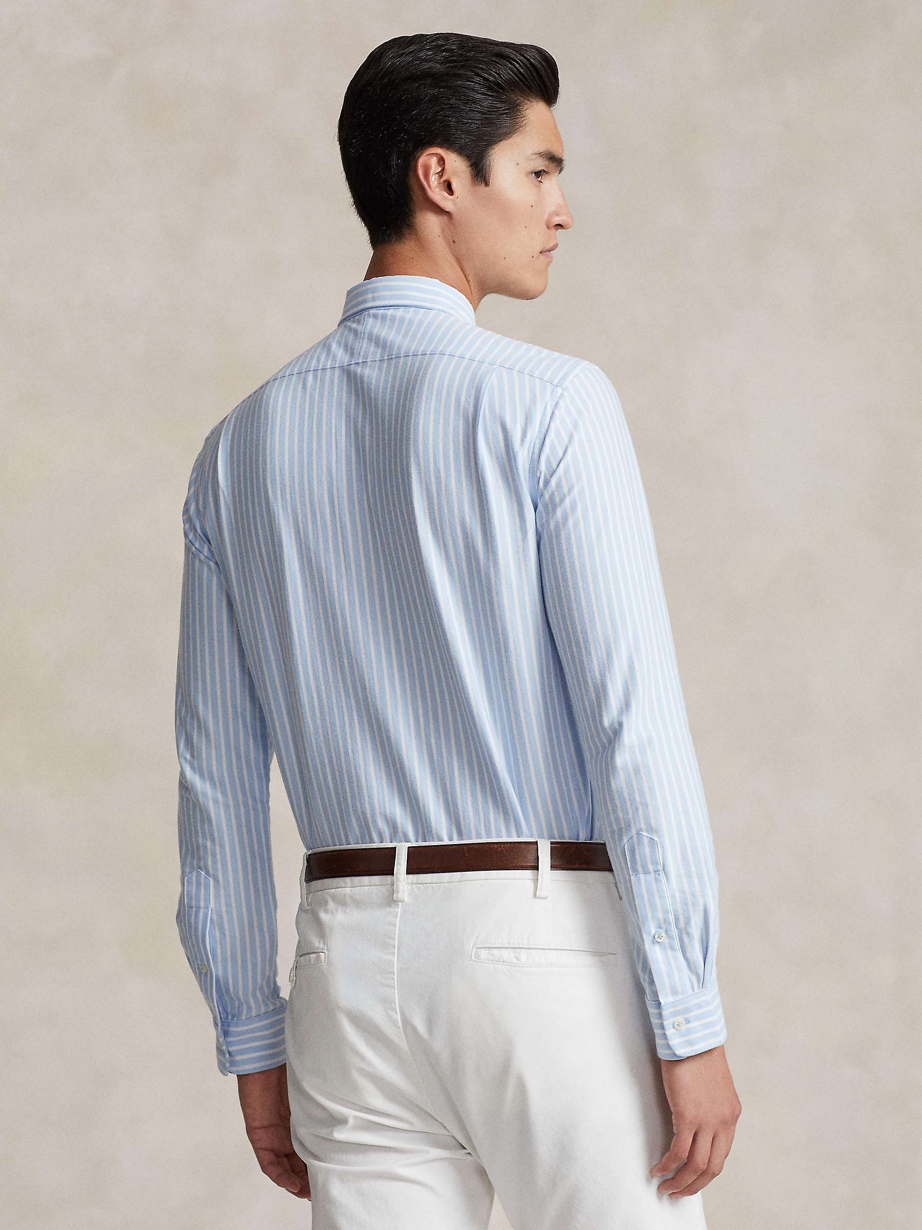 Polo Ralph Lauren Striped Jersey Shirt, Office Blue White at John Lewis ...