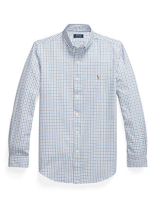 Polo Ralph Lauren Tailored Fit Tattersall Oxford Check Shirt, White/Blue