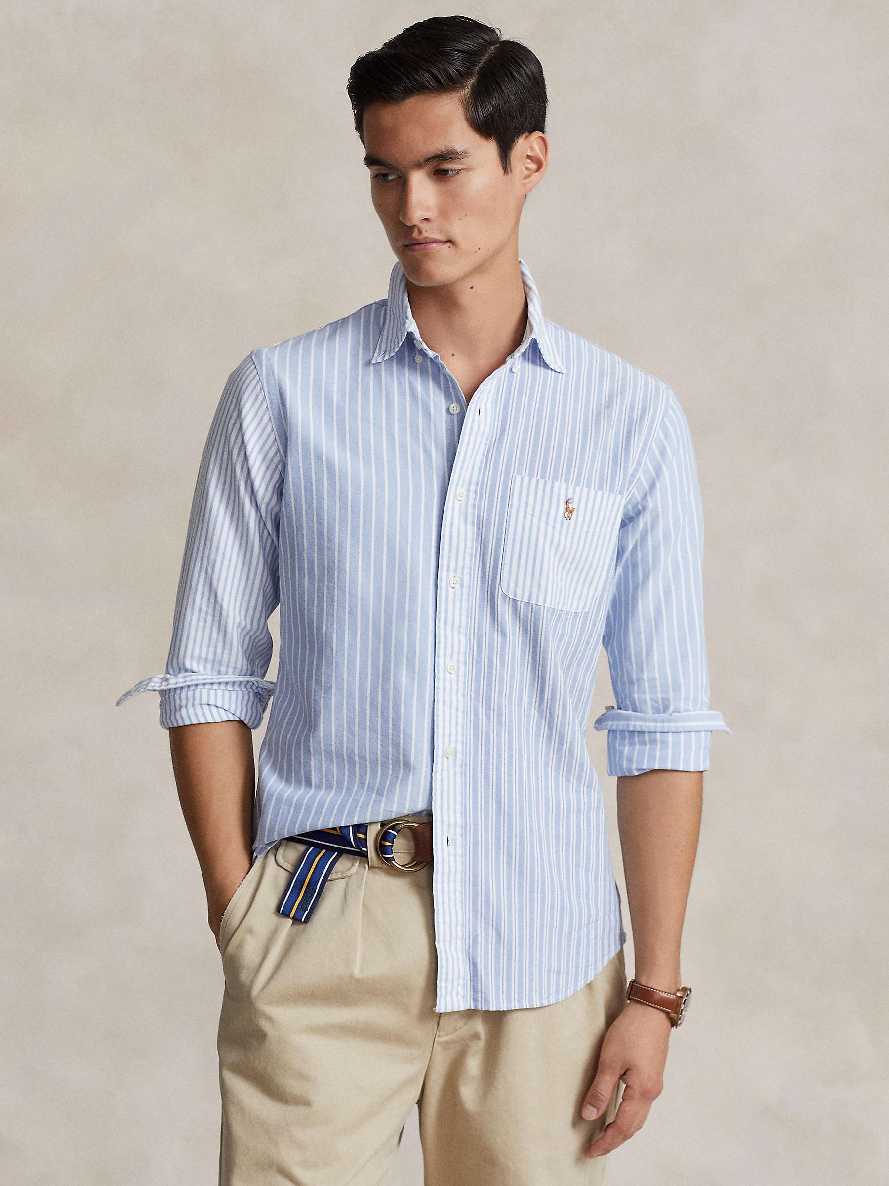 Polo Ralph Lauren Custom Fit Striped Oxford Fun Shirt, Blue/White at ...