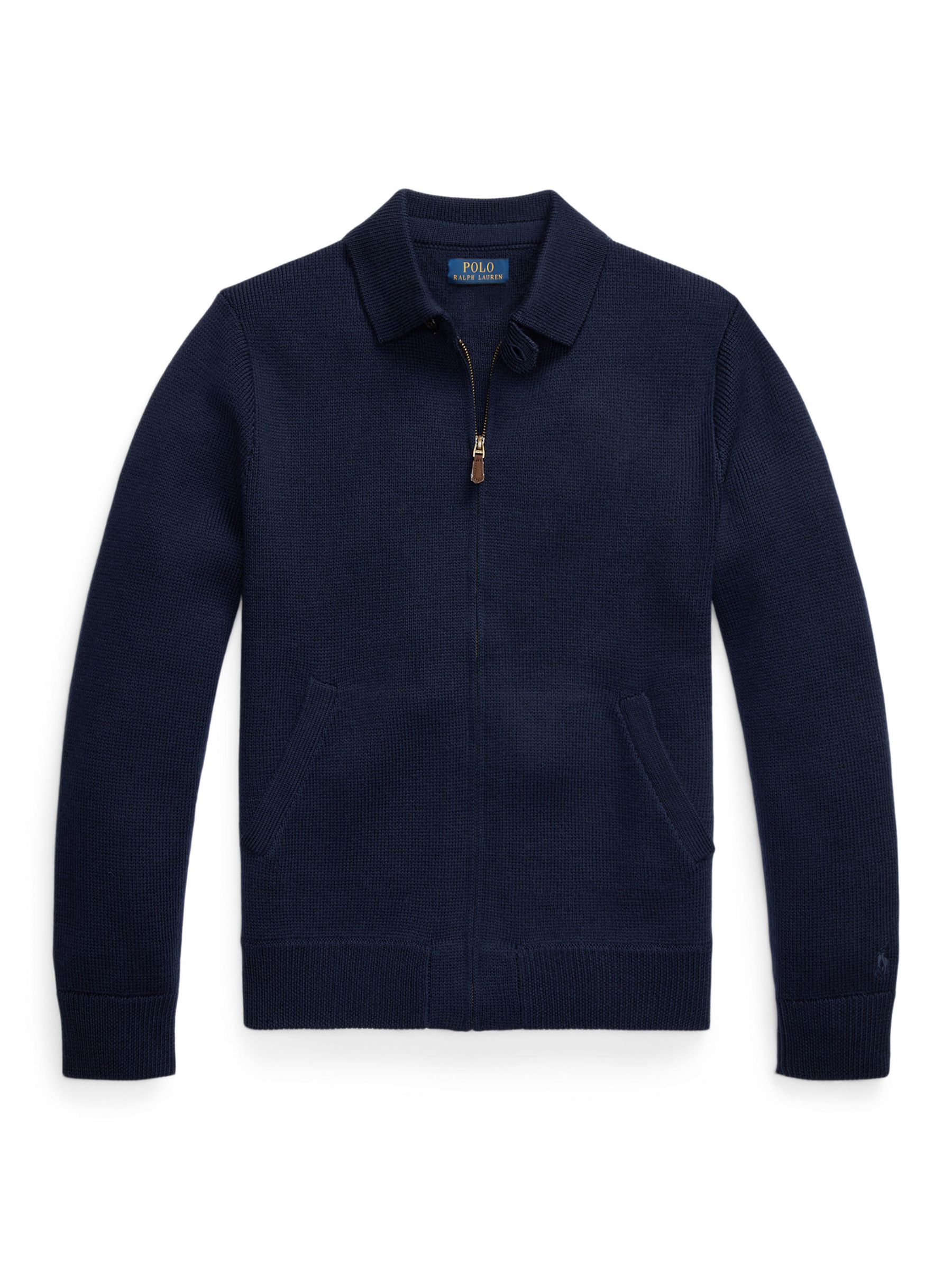 Polo Ralph Lauren Wool Full-Zip Sweater, Hunter Navy at John Lewis ...