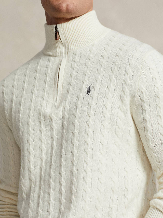 Polo Ralph Lauren Wool Blend Cable Knit Quarter Zip Jumper, Andover Cream