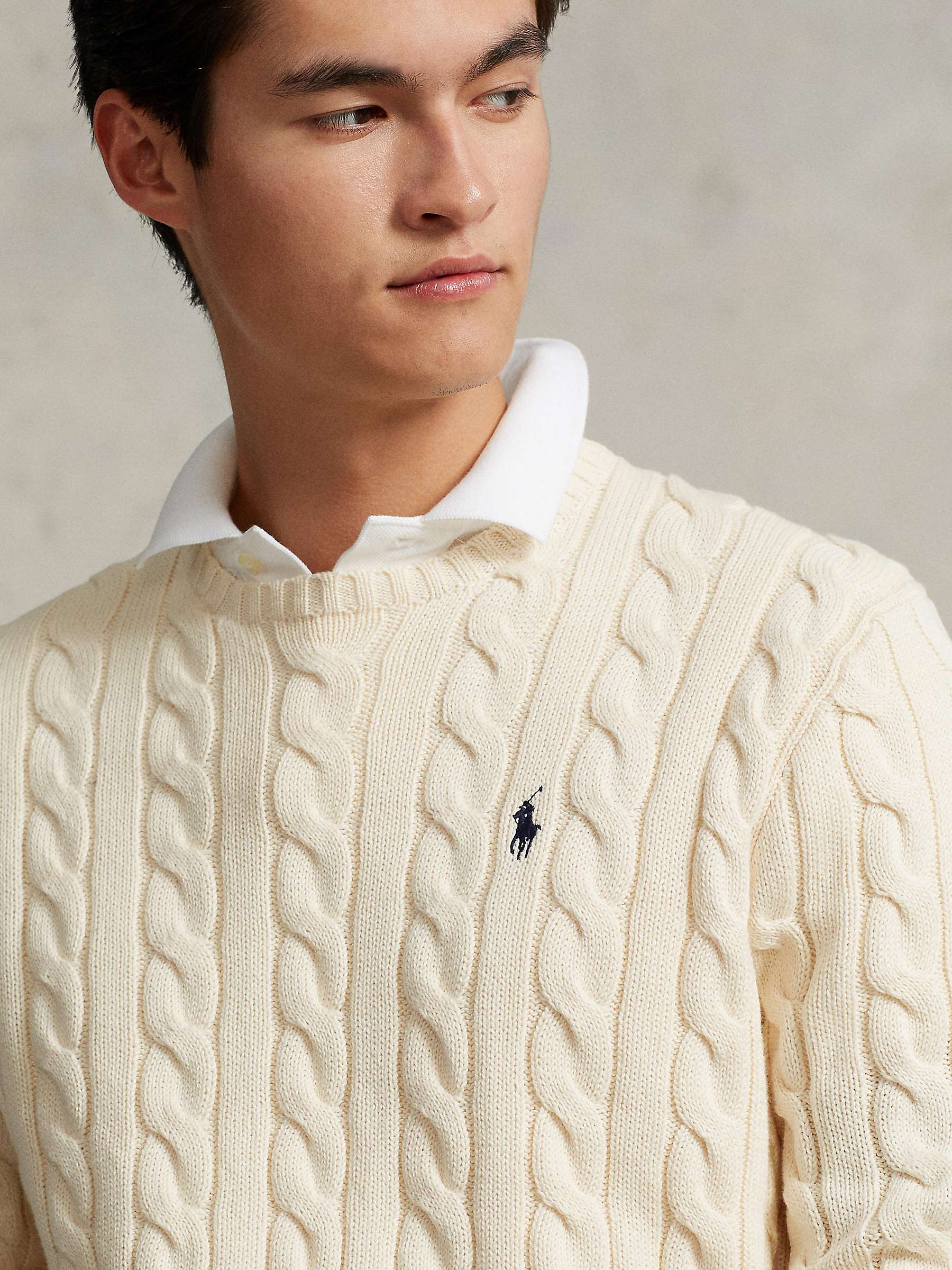Buy Polo Ralph Lauren Long Sleeve Cable Knit Jumper, Andover Cream Online at johnlewis.com