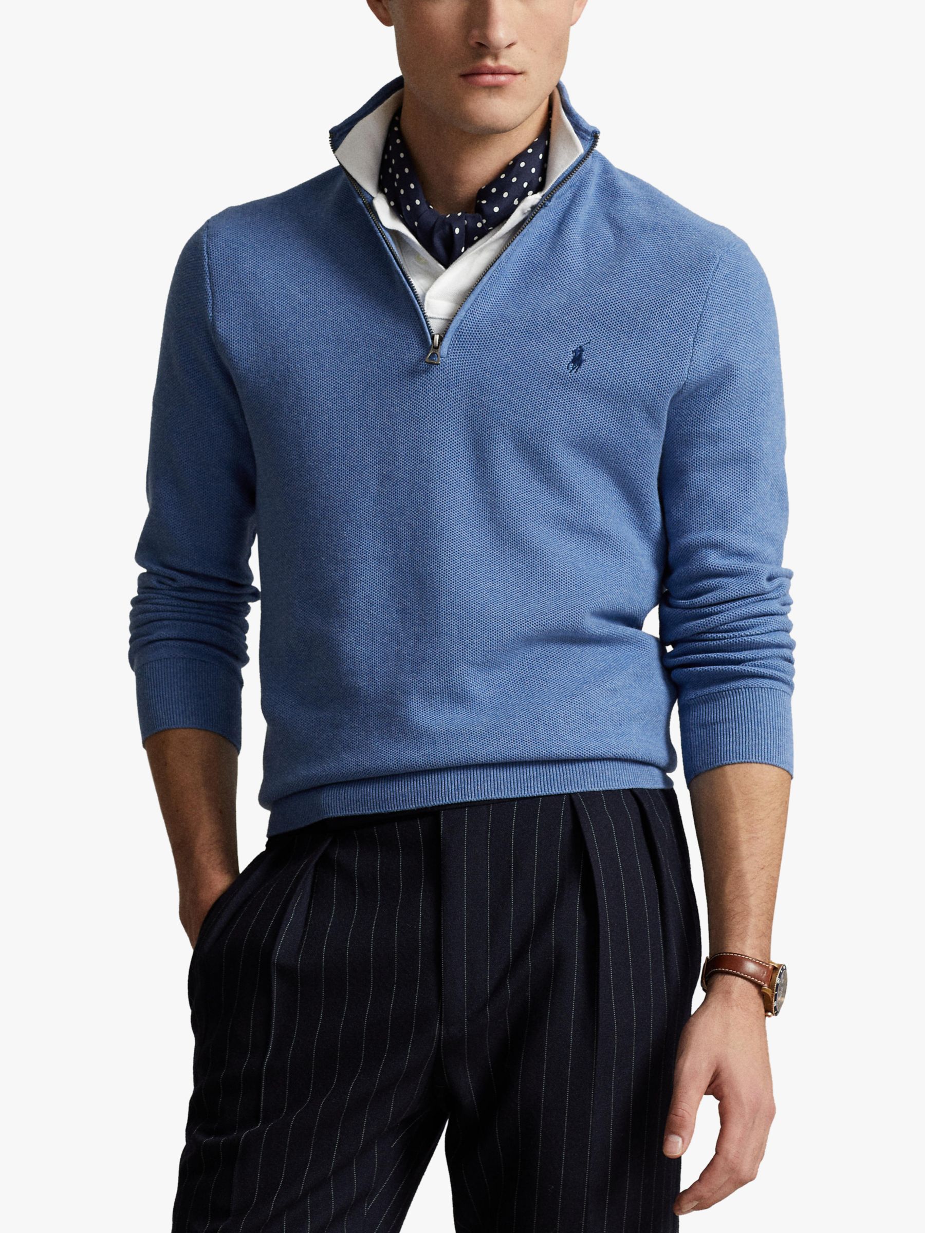 Polo Ralph Lauren Long Sleeve Quarter Zip Jumper, Blue, S