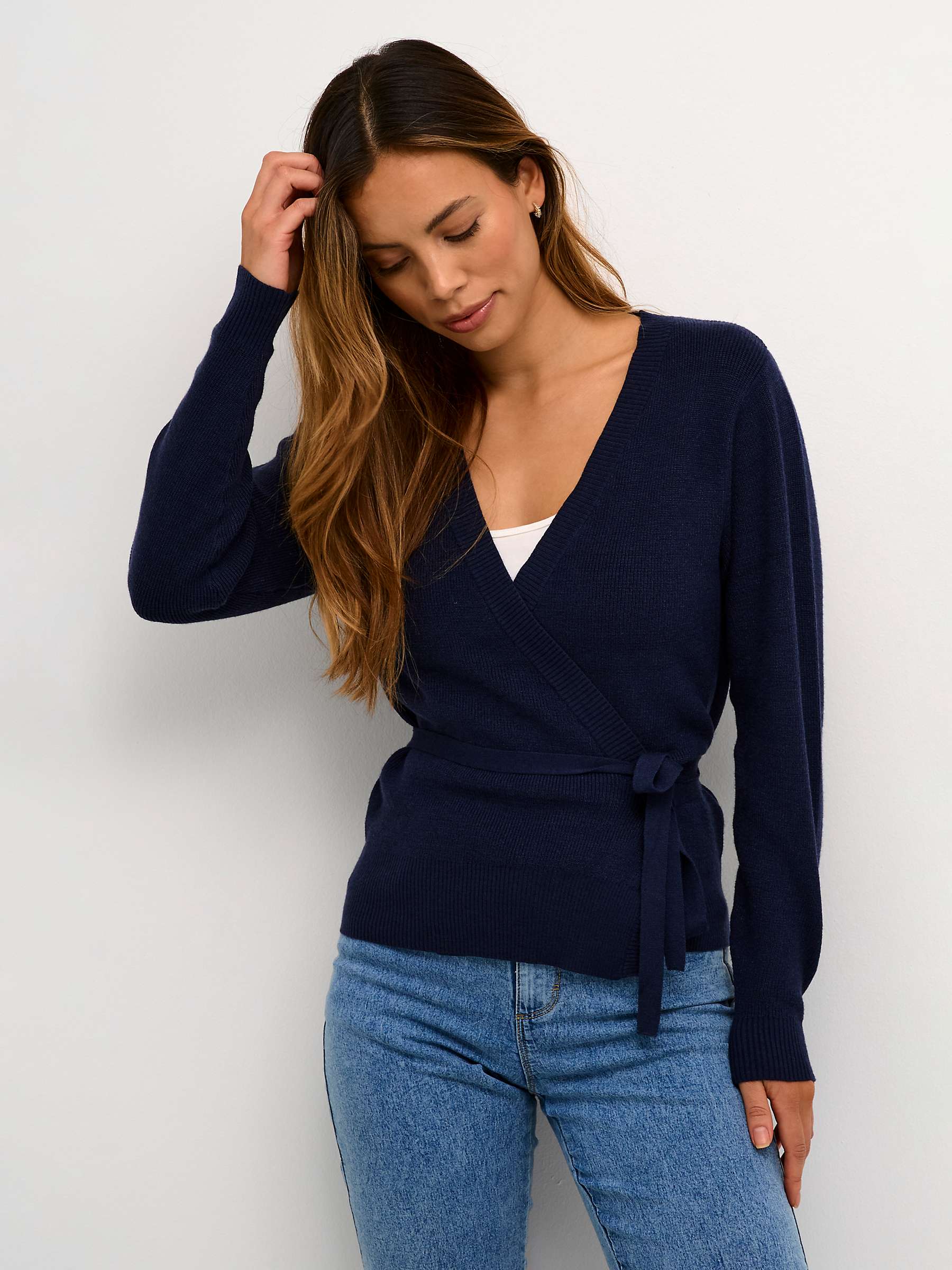 Buy KAFFE Mie V-Neck Casual Fit Wrap Cardigan, Midnight Marine Online at johnlewis.com