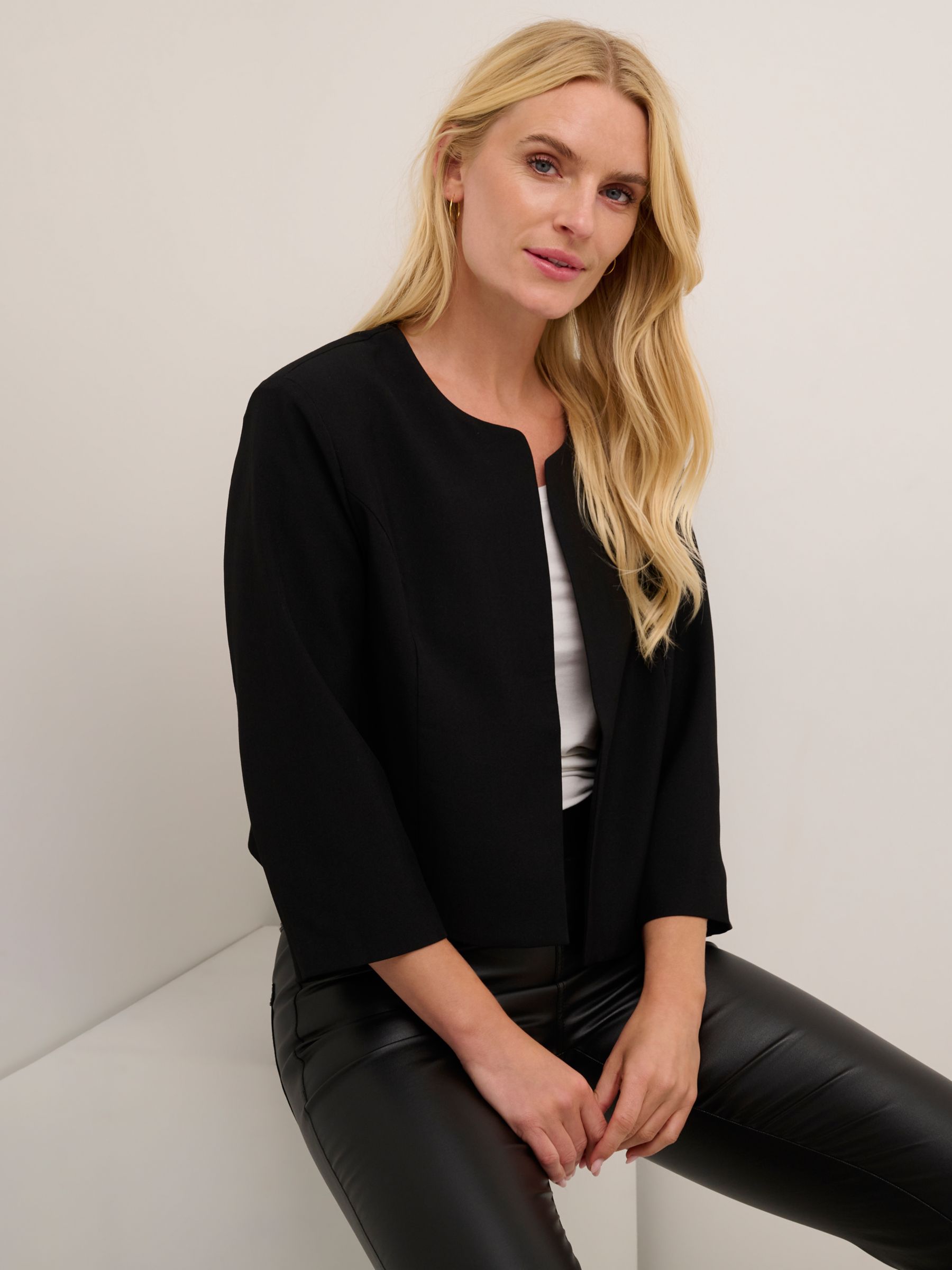 Buy KAFFE Anni 3/4 Sleeve Cropped Blazer, Black Online at johnlewis.com