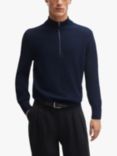 BOSS Ebrando Zip Collar Jumper, Dark Blue