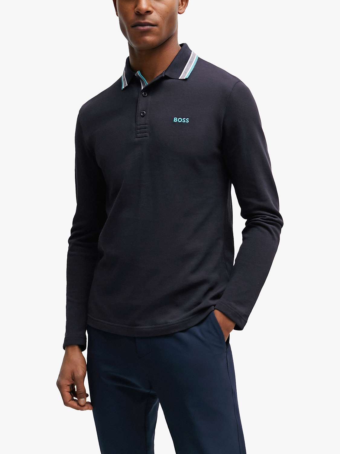 Buy BOSS Plisy 402 Long Sleeve Polo Shirt, Dark Blue Online at johnlewis.com