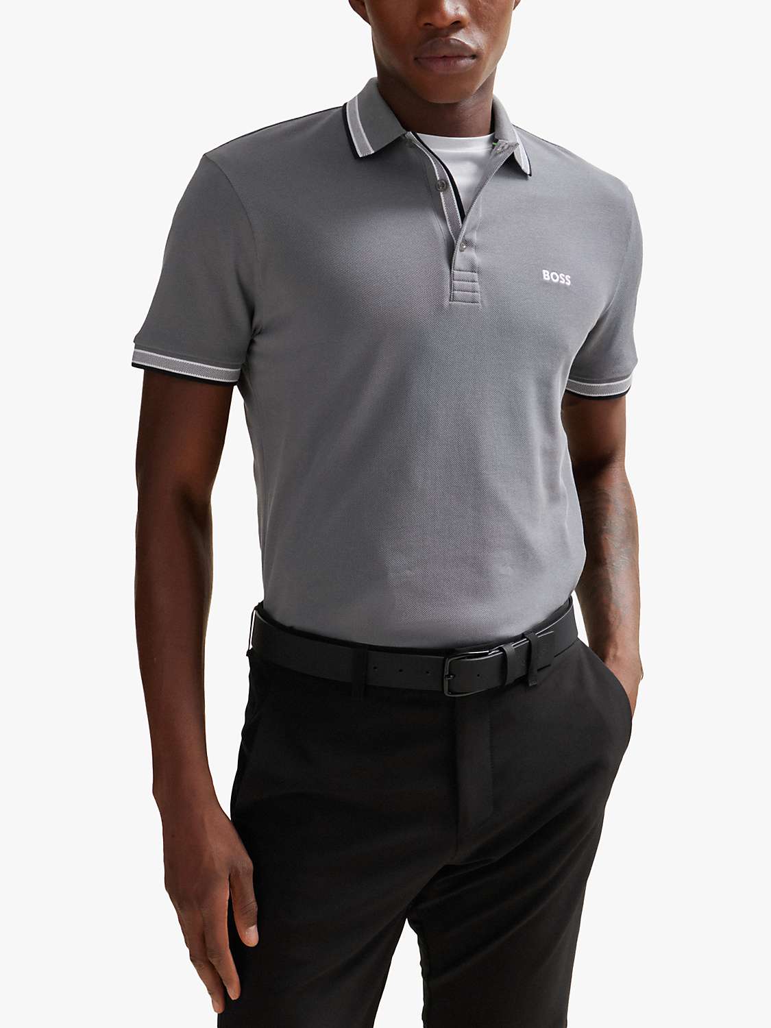 Buy BOSS Paddy Pique Short Sleeve Polo Shirt, Grey Online at johnlewis.com