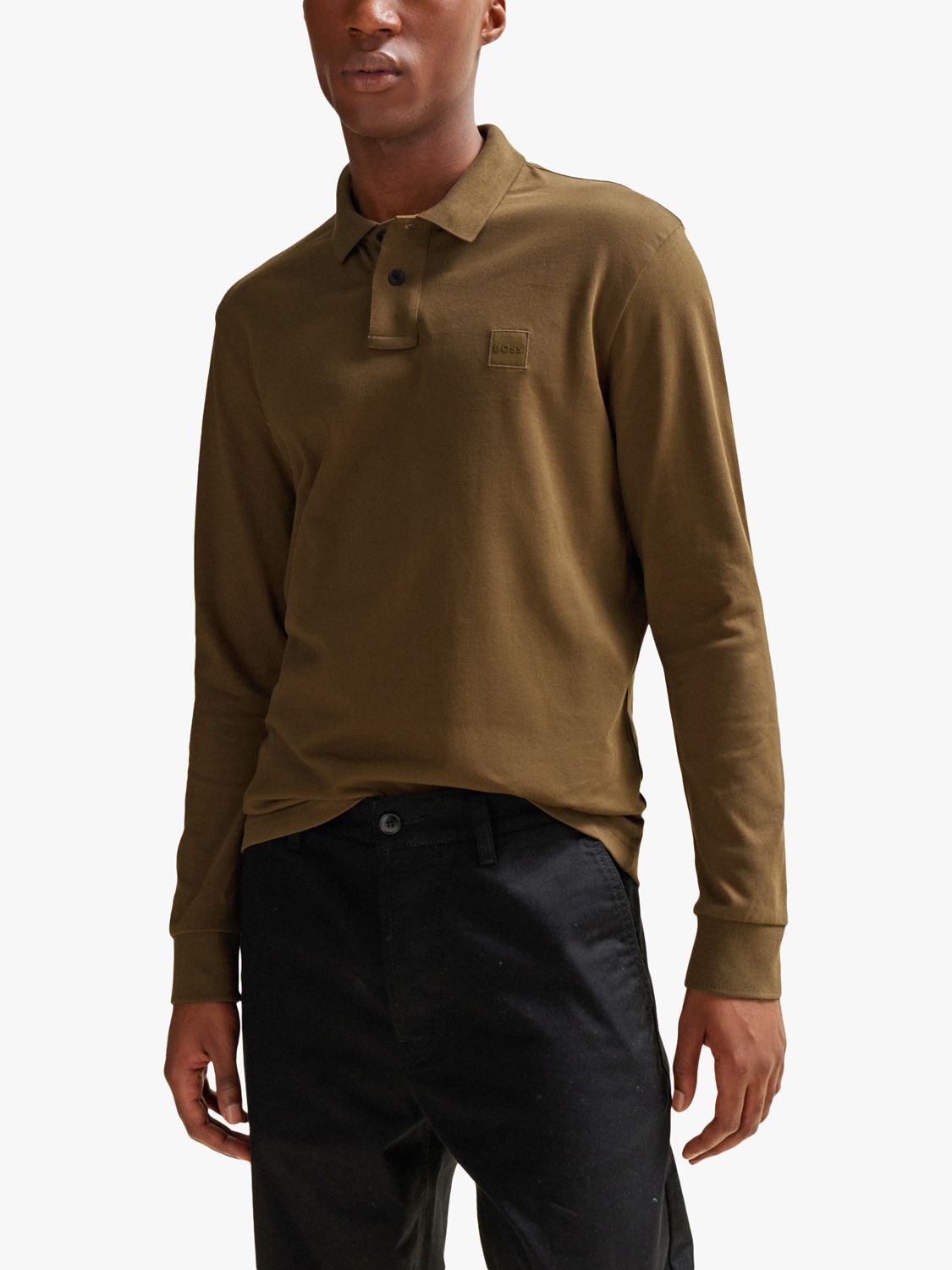 BOSS Passerby 368 Long Sleeve Polo Shirt, Green, XL