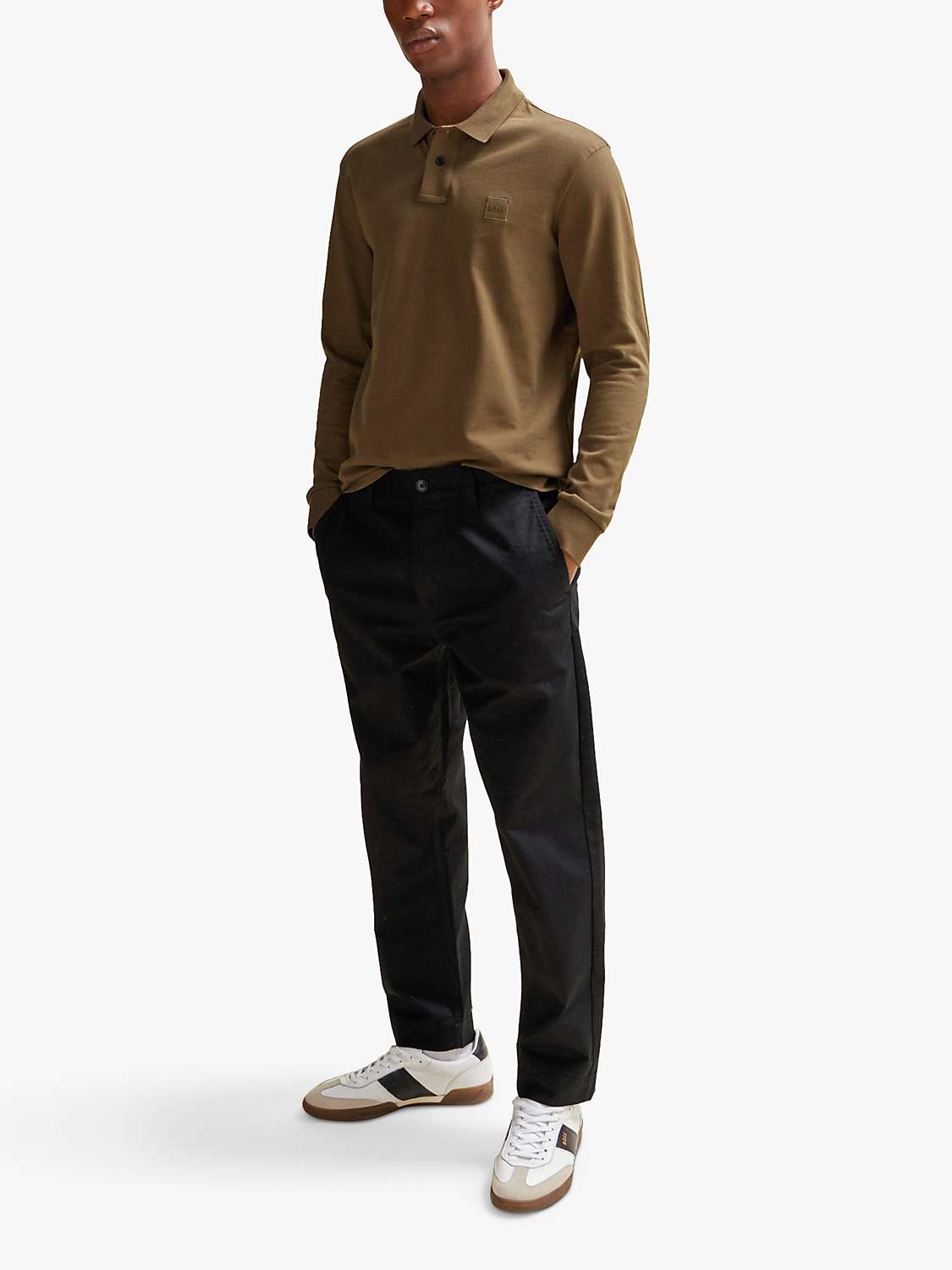 Buy BOSS Passerby 368 Long Sleeve Polo Shirt, Green Online at johnlewis.com