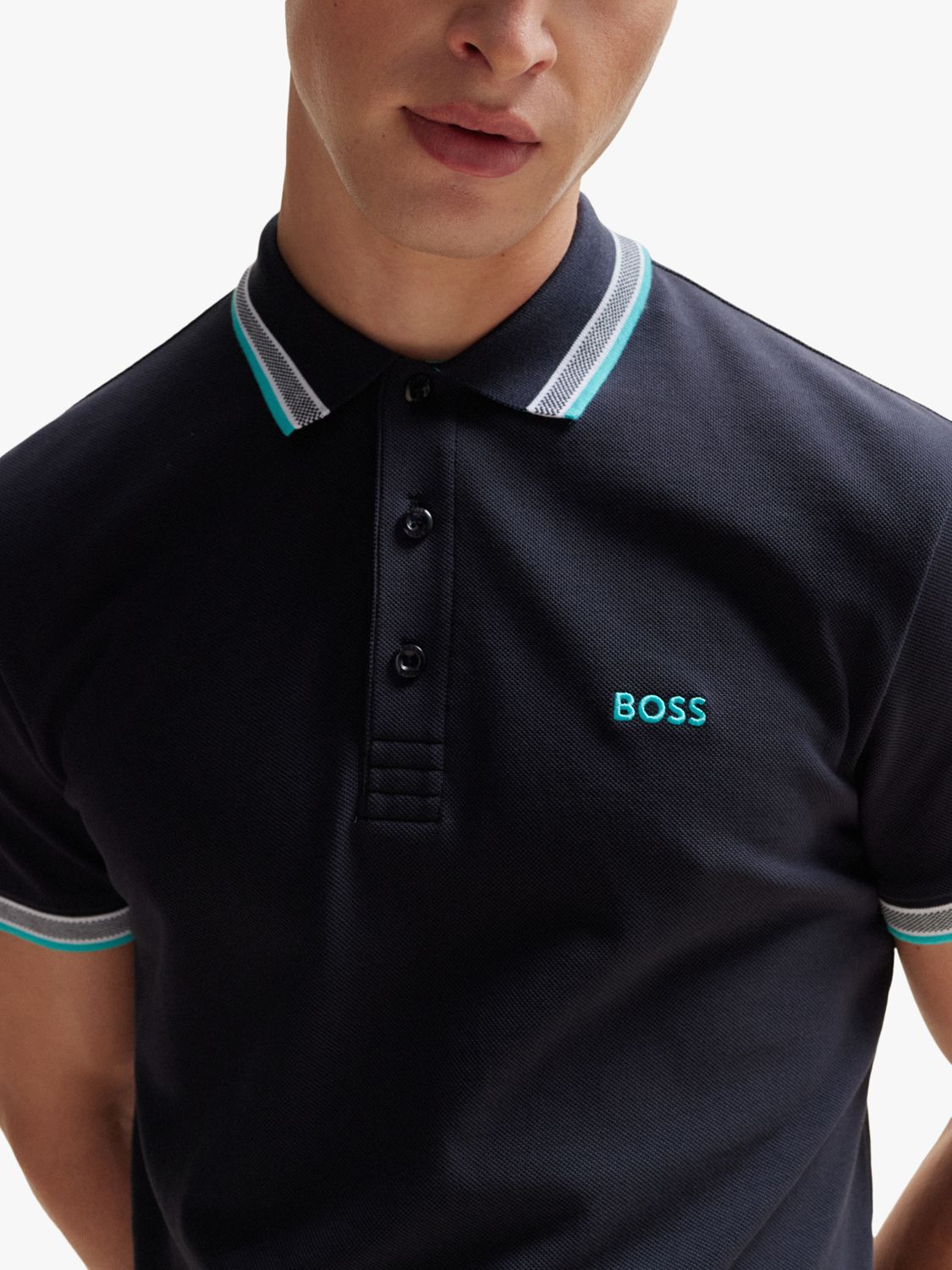 BOSS Paddy 404 Cotton Polo Top, Dark Blue, S