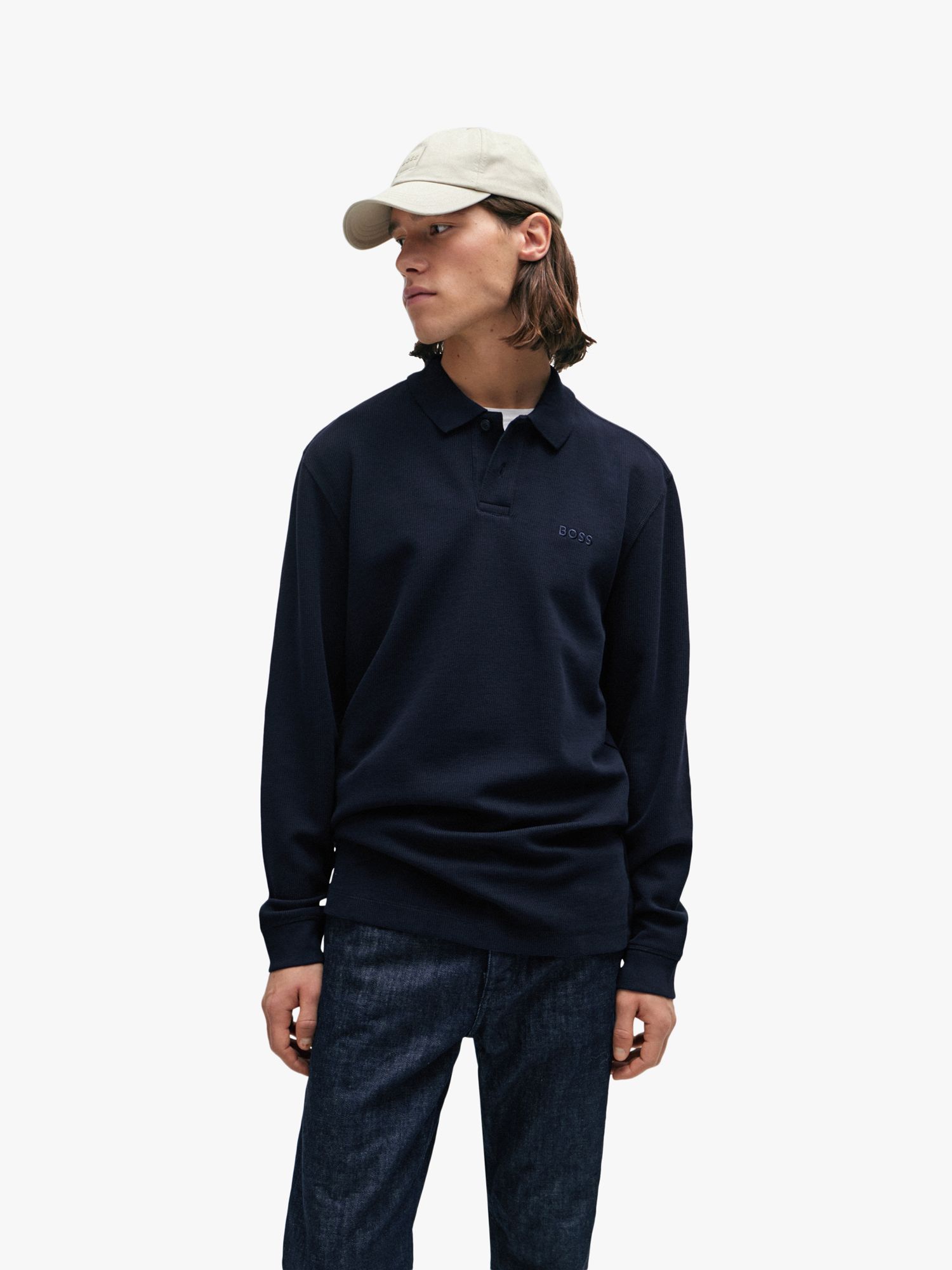BOSS Long Sleeved Polo Shirt, Dark Blue, XXXL
