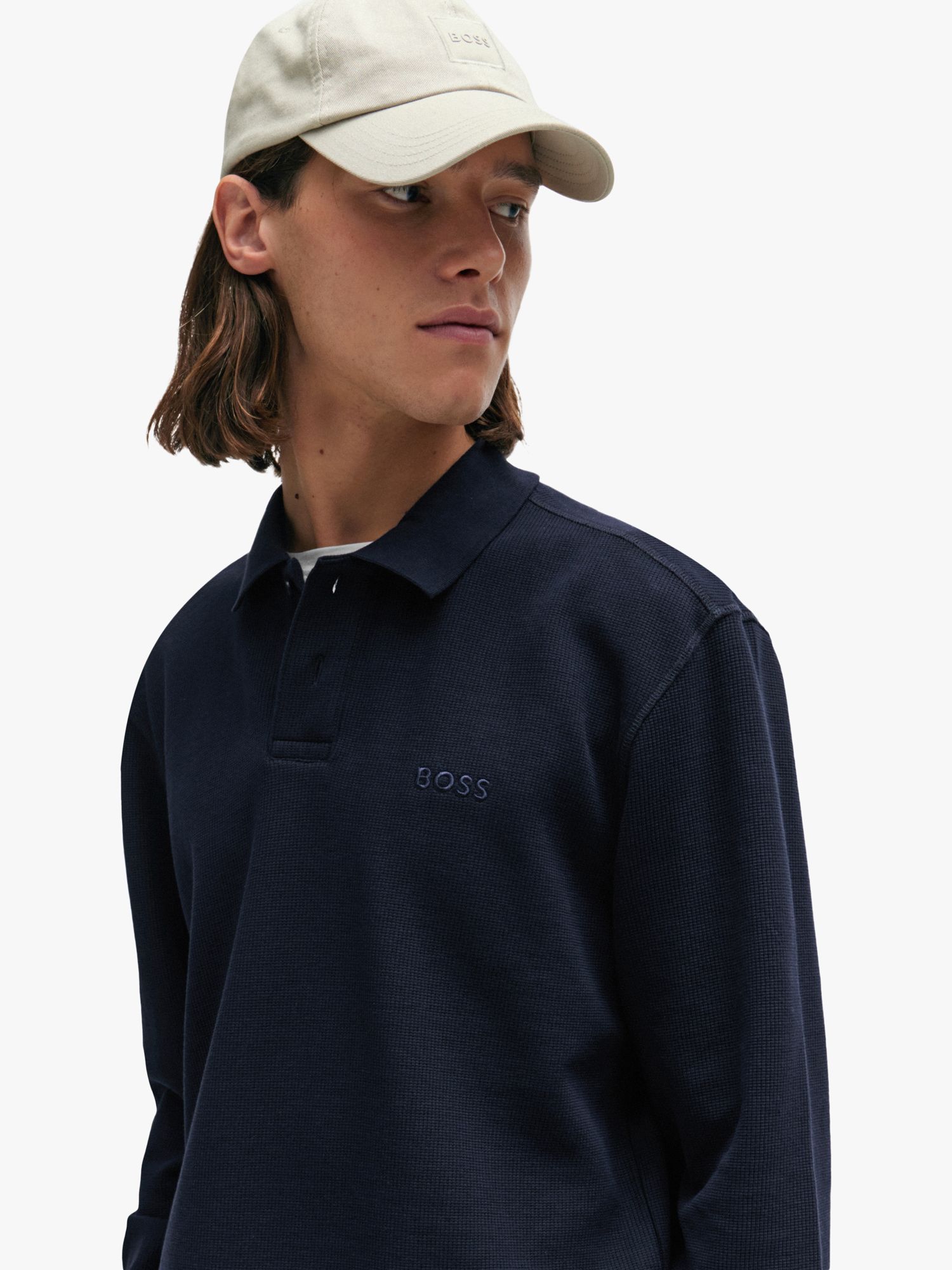 BOSS Long Sleeved Polo Shirt, Dark Blue, XXXL