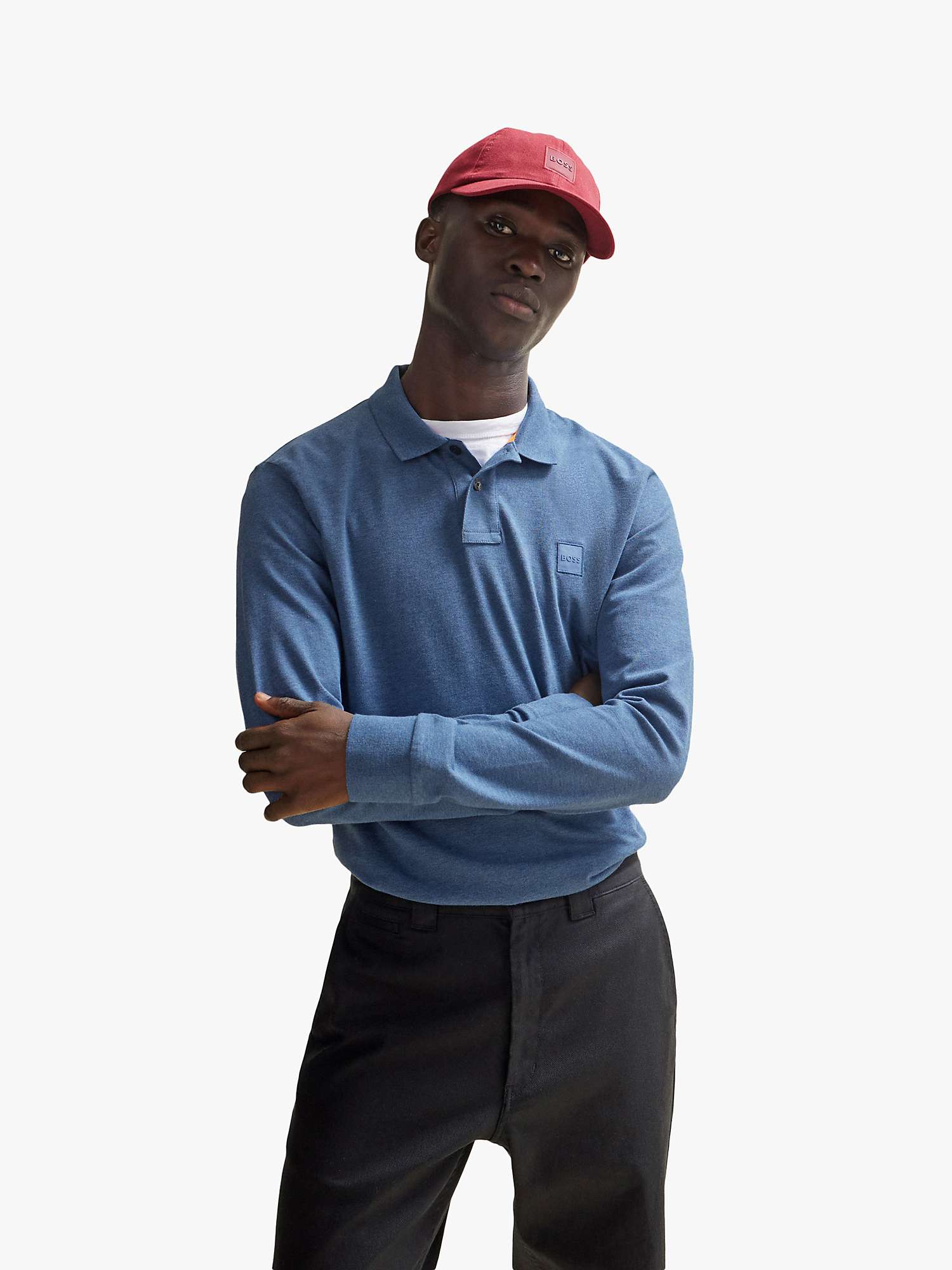 Buy BOSS Passerby Long Sleeve Polo Shirt, Blue Online at johnlewis.com