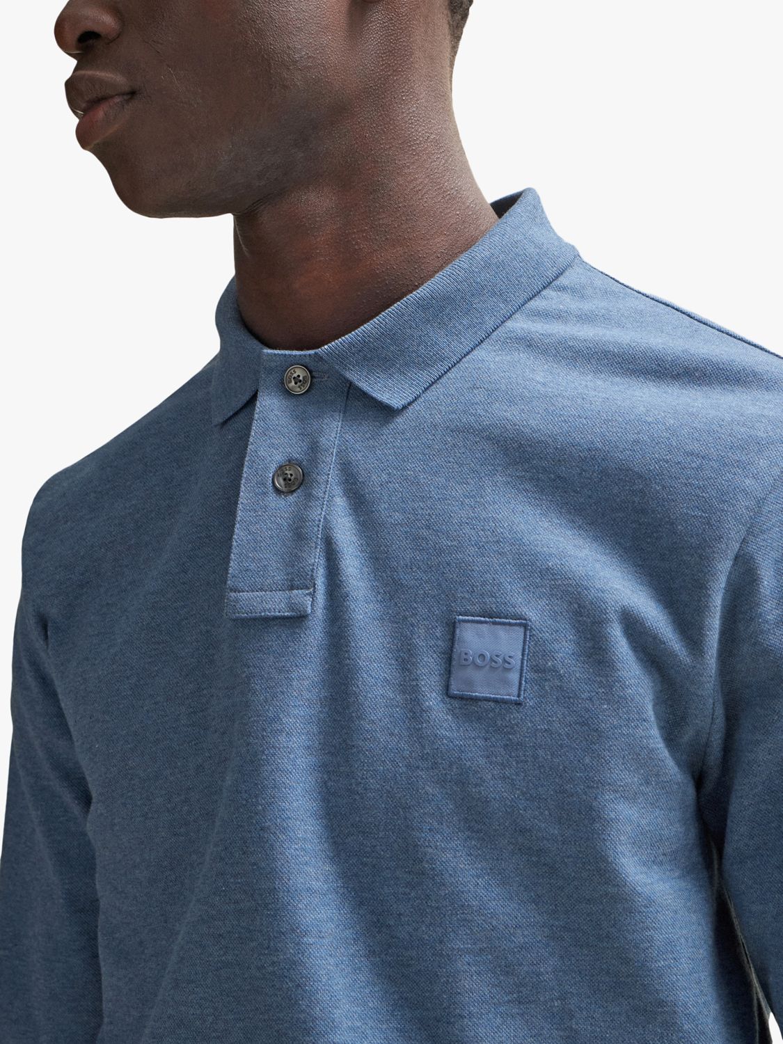 BOSS Passerby Long Sleeve Polo Shirt, Blue at John Lewis & Partners
