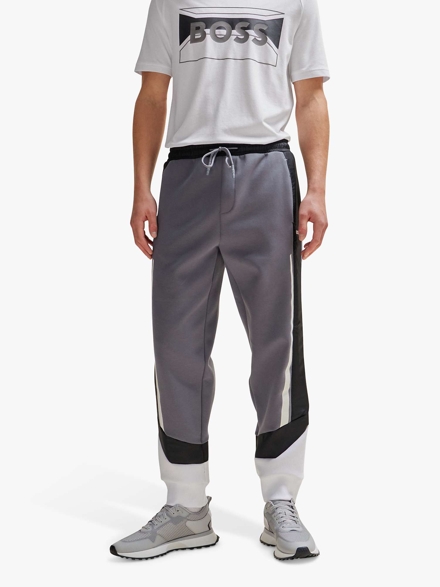 Buy BOSS Hadikon Cotton Blend Jersey Trousers, Medium Grey Online at johnlewis.com