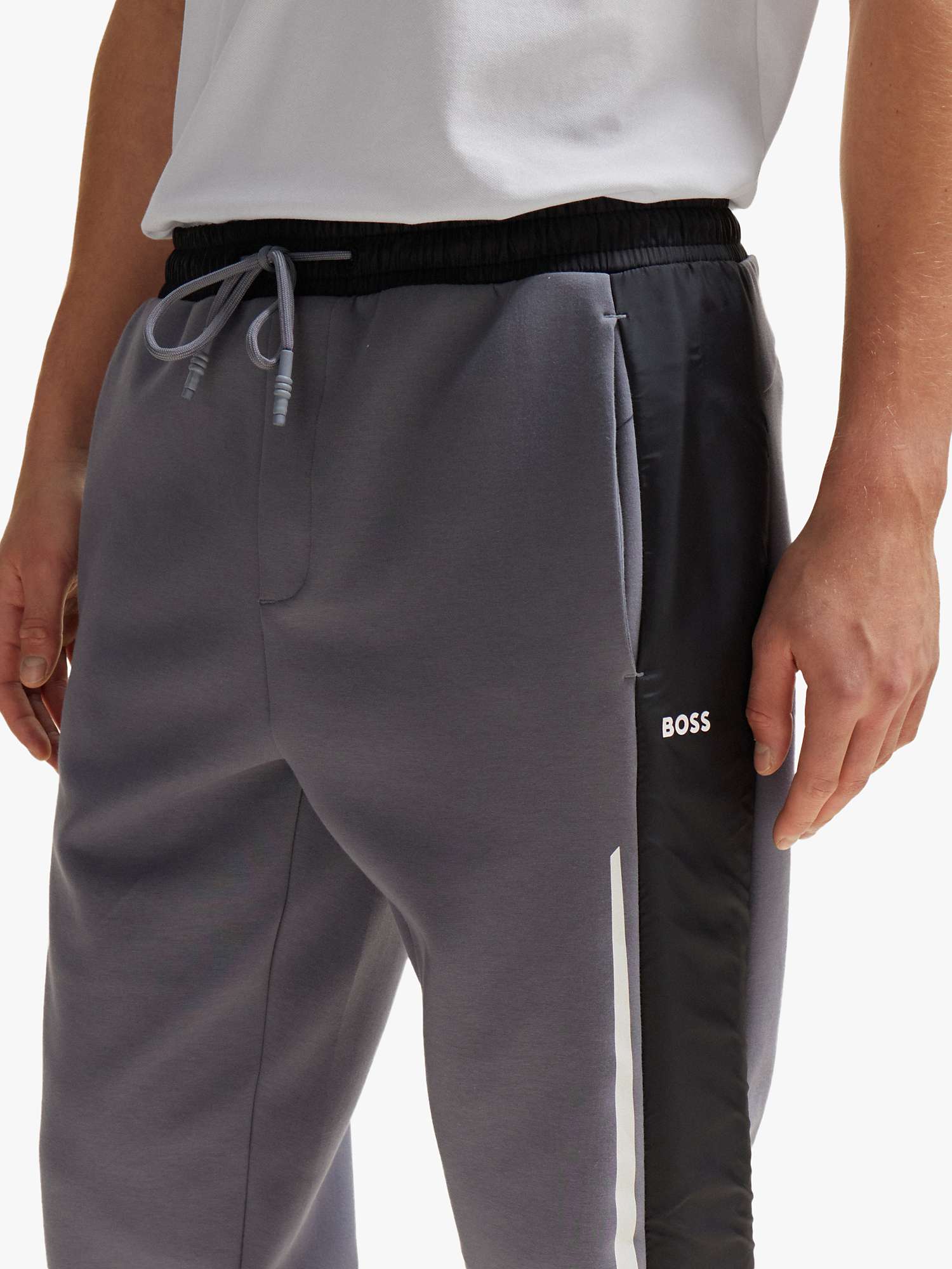 Buy BOSS Hadikon Cotton Blend Jersey Trousers, Medium Grey Online at johnlewis.com