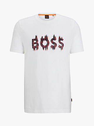 BOSS Tartan Logo Cotton T-Shirt, White/Mutli