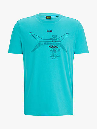 BOSS Cotton Graphic Print T-Shirt, Open Green