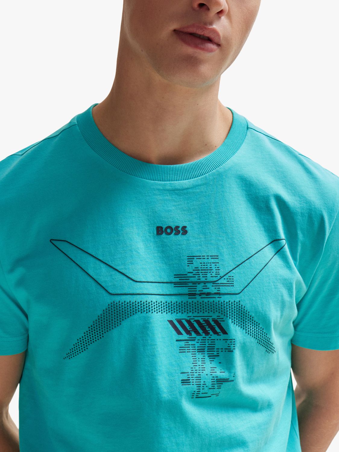 BOSS Cotton Graphic Print T-Shirt, Open Green, M