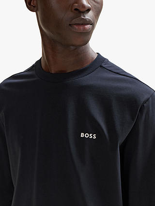 BOSS Long Sleeved Cotton T-Shirt, Dark Blue