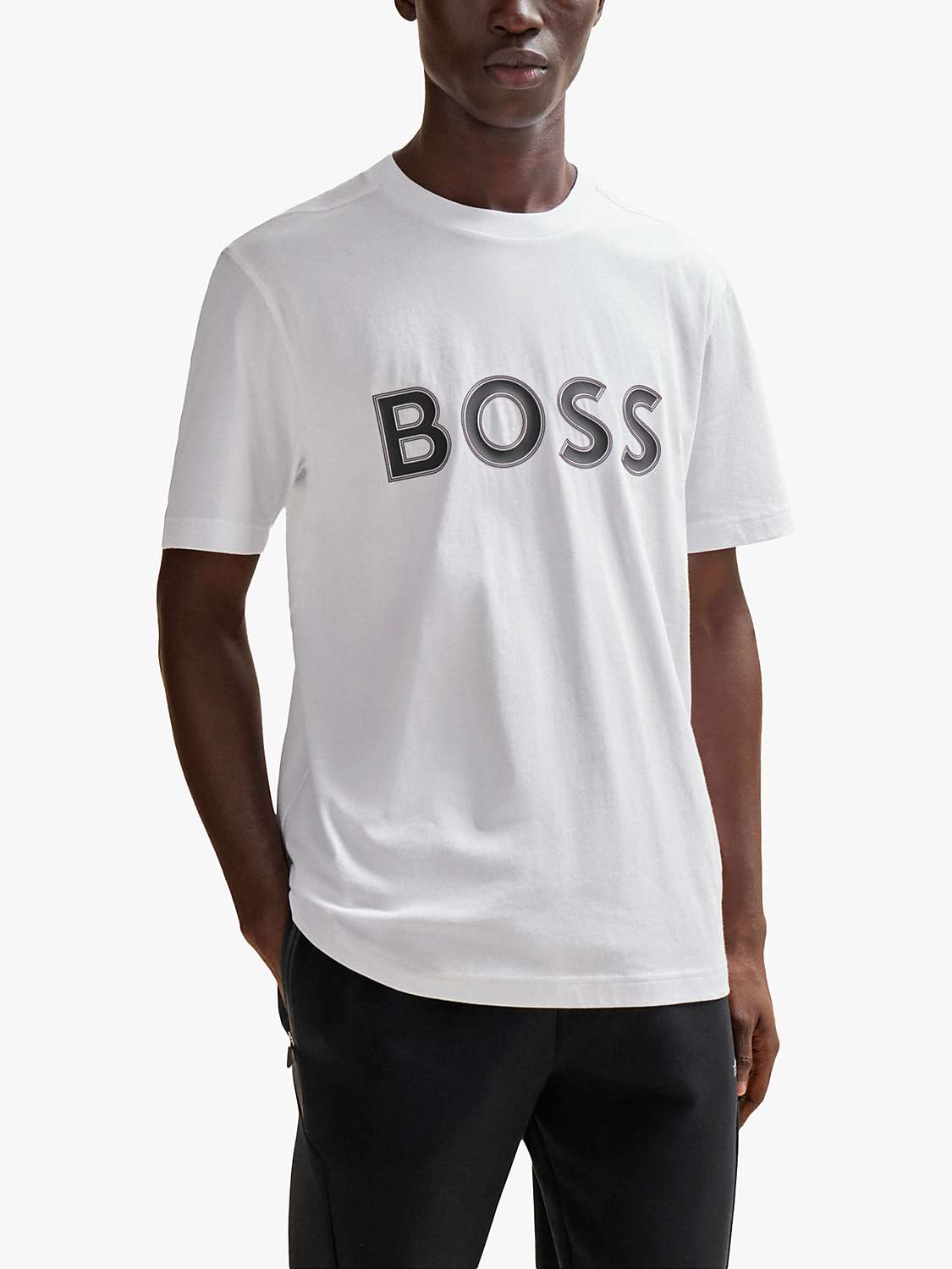 Buy BOSS Large Logo Cotton T-Shirt, White Online at johnlewis.com