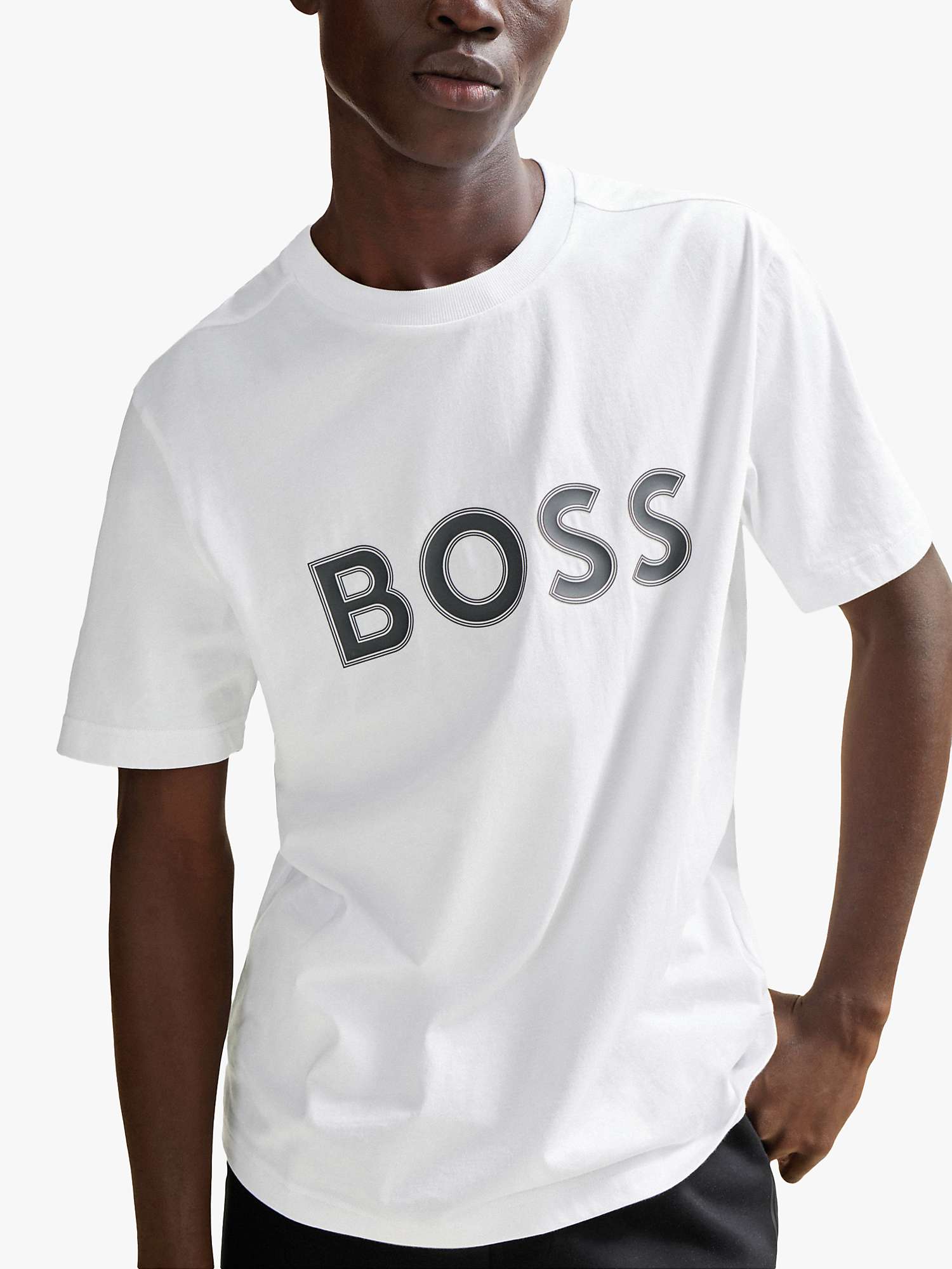 Buy BOSS Large Logo Cotton T-Shirt, White Online at johnlewis.com