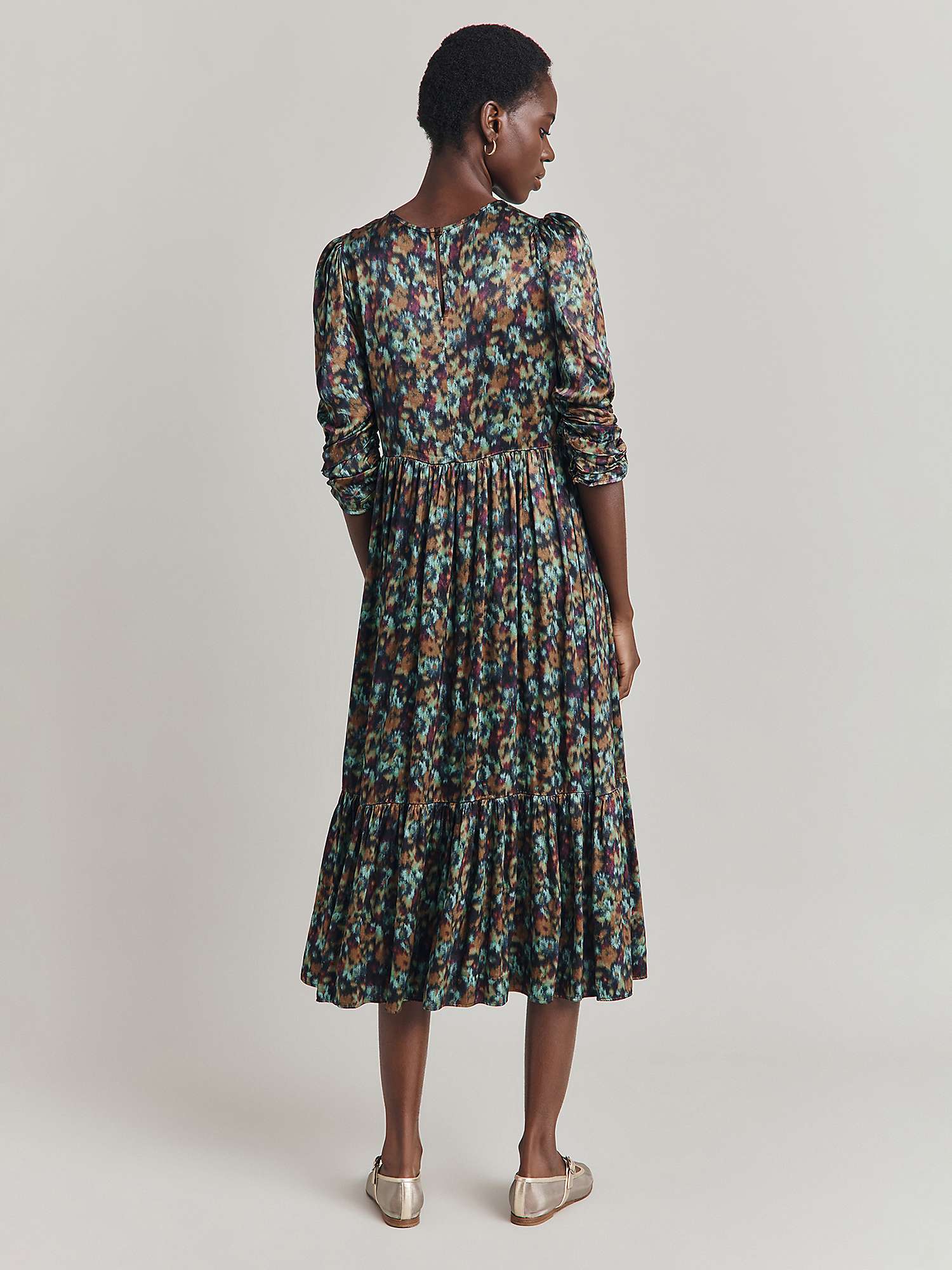 Buy Ghost Maya Satin Abstract Print Midi Dress, Green Ikat Online at johnlewis.com