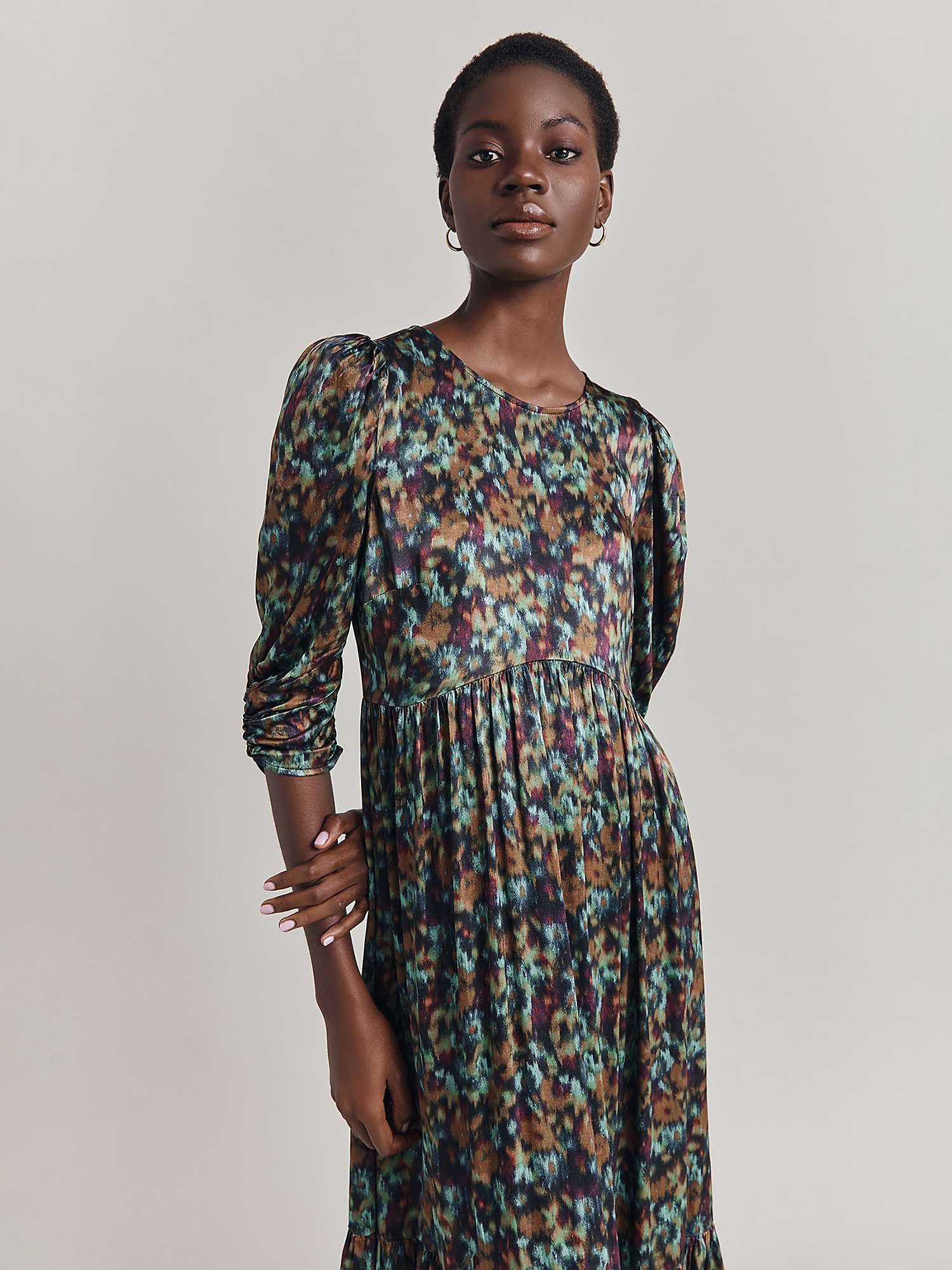 Buy Ghost Maya Satin Abstract Print Midi Dress, Green Ikat Online at johnlewis.com