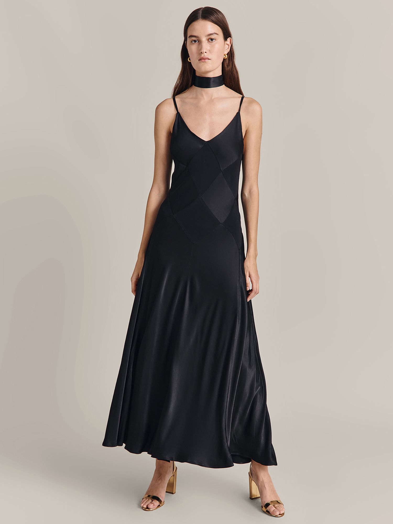 Ghost Nina Satin Maxi Dress, Black, M