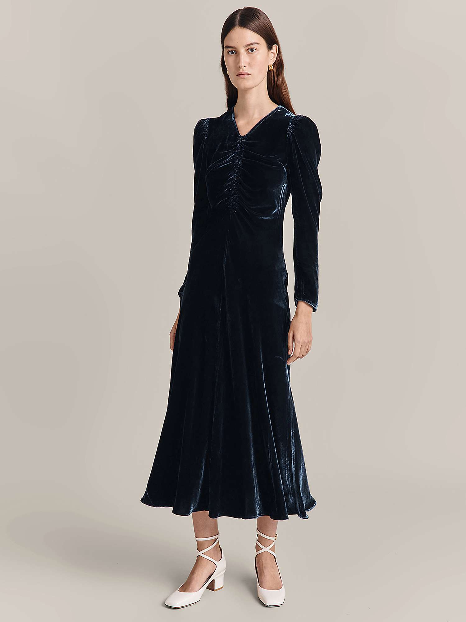 Buy Ghost Polly Velvet Midi Dress, Blue Online at johnlewis.com